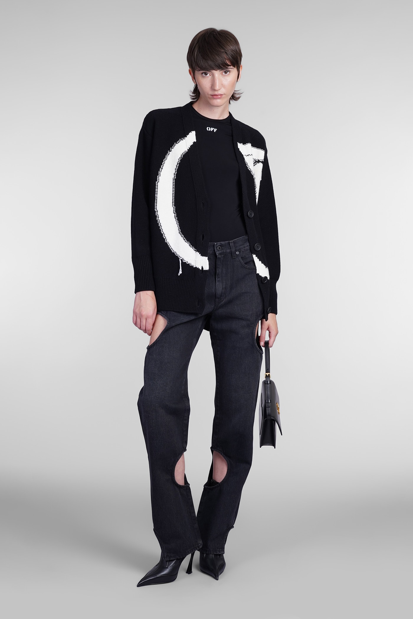 Shop Off-white Cardigan In Black Wool