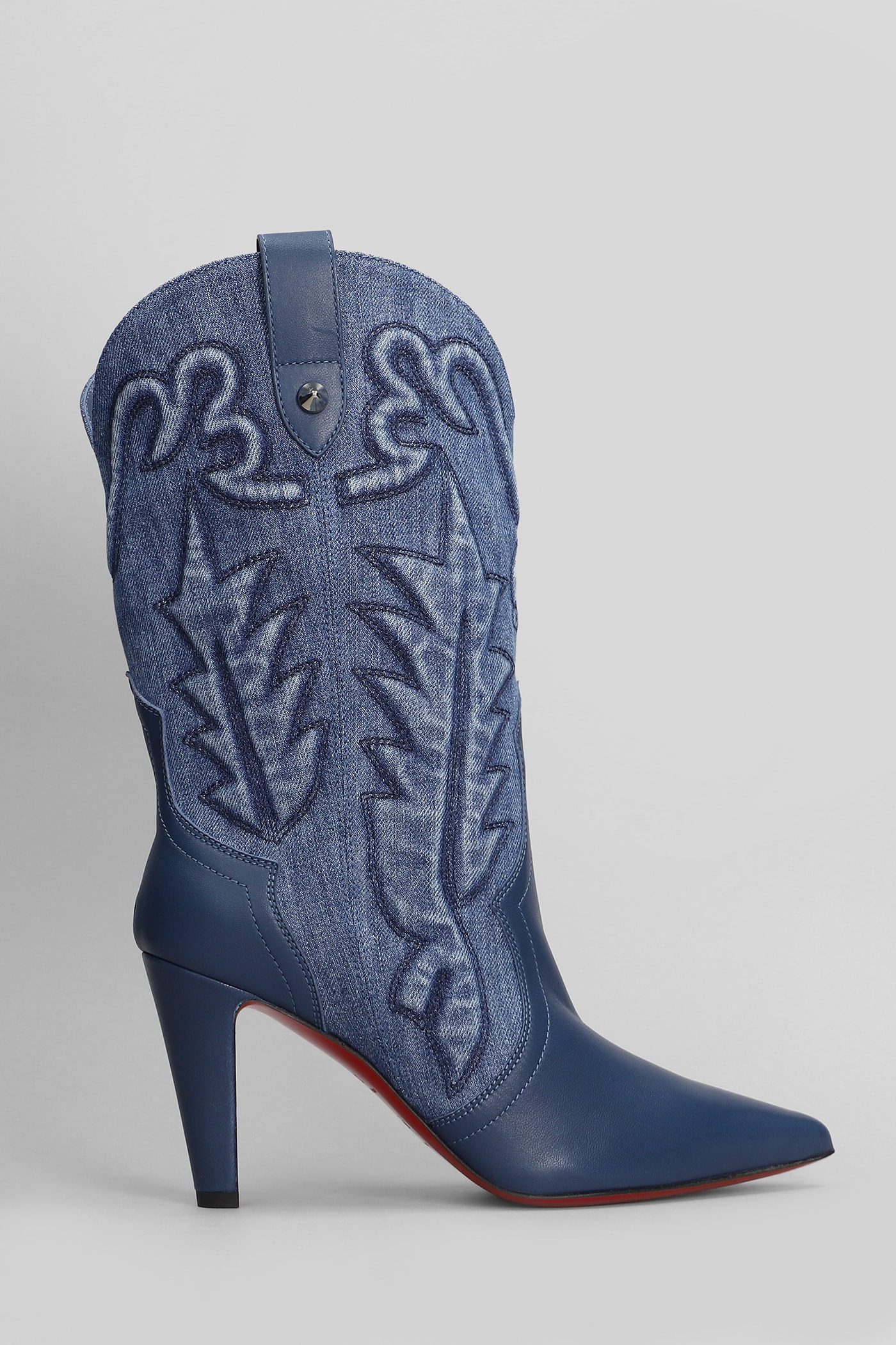 Santiabooty 85 Texan Ankle Boots In Blue Leather And Fabric