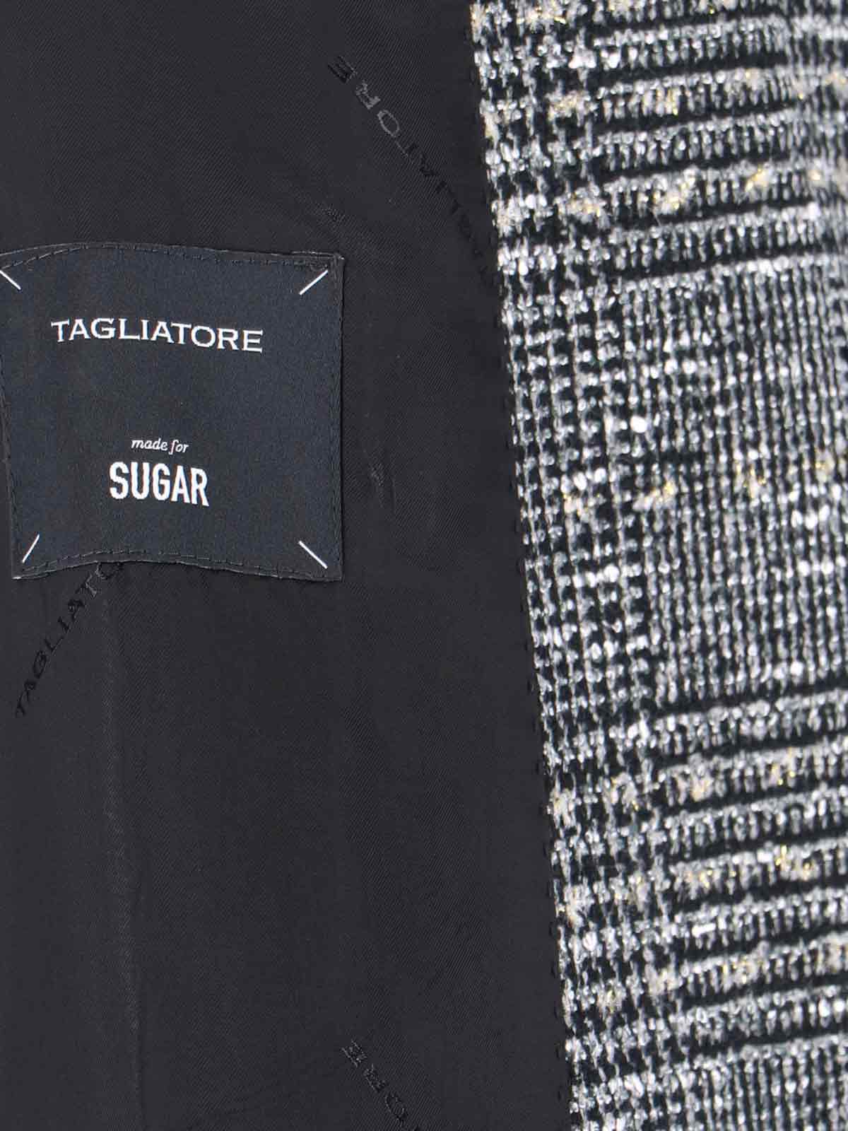 Tagliatore Tailored Double-breasted Jacket With Textured Plaid Pattern In Black