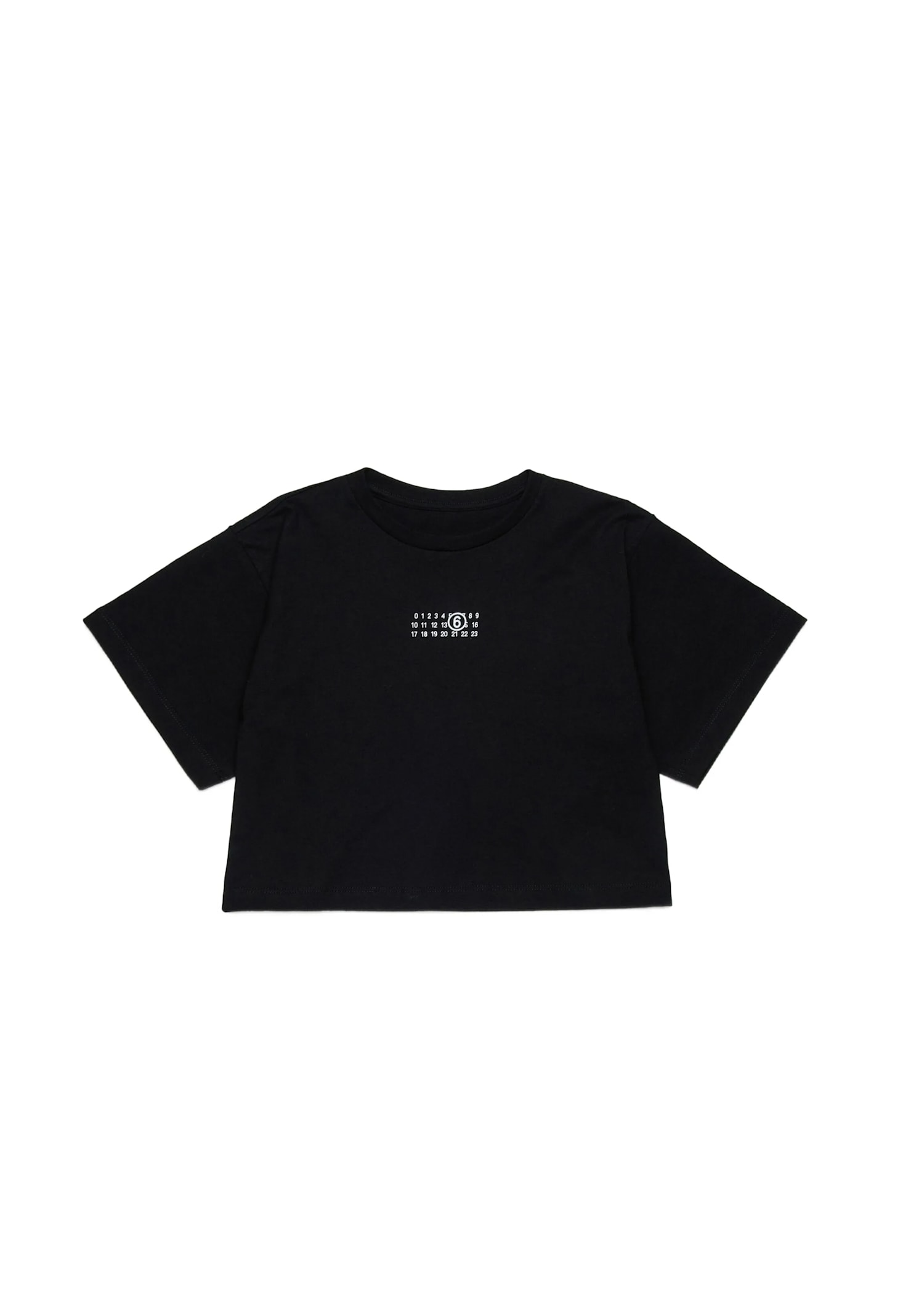 Mm6 Maison Margiela Black Crop T-shirt For Girl With Logo In Black