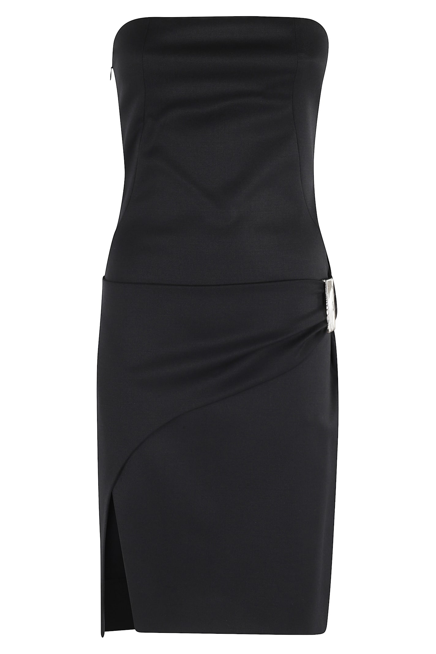Attico Womens Black Engraved-hardware Bandeau Wool Mini Dress In Black