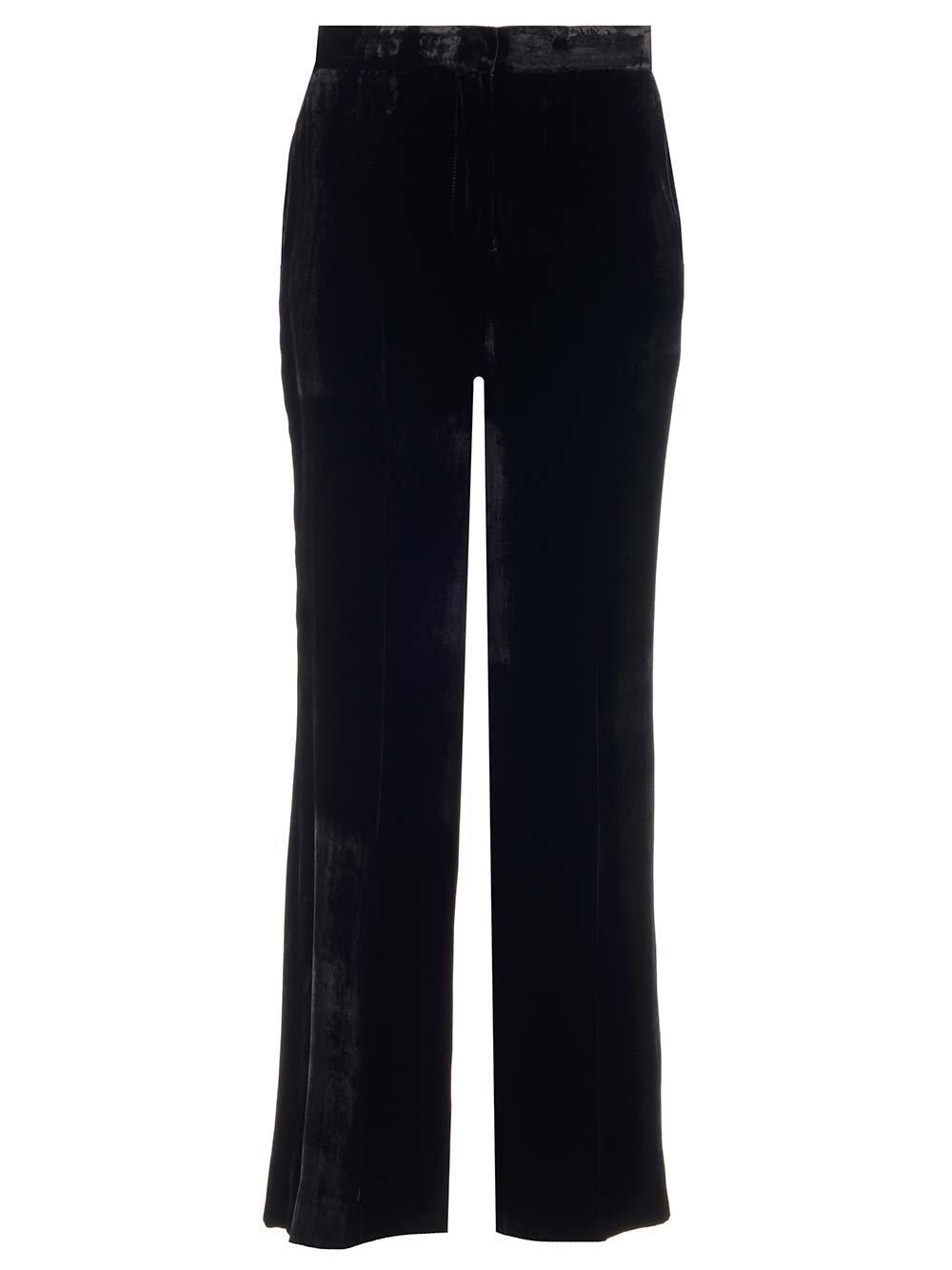 Shop P.a.r.o.s.h High Waist Velvet Trousers In Nero