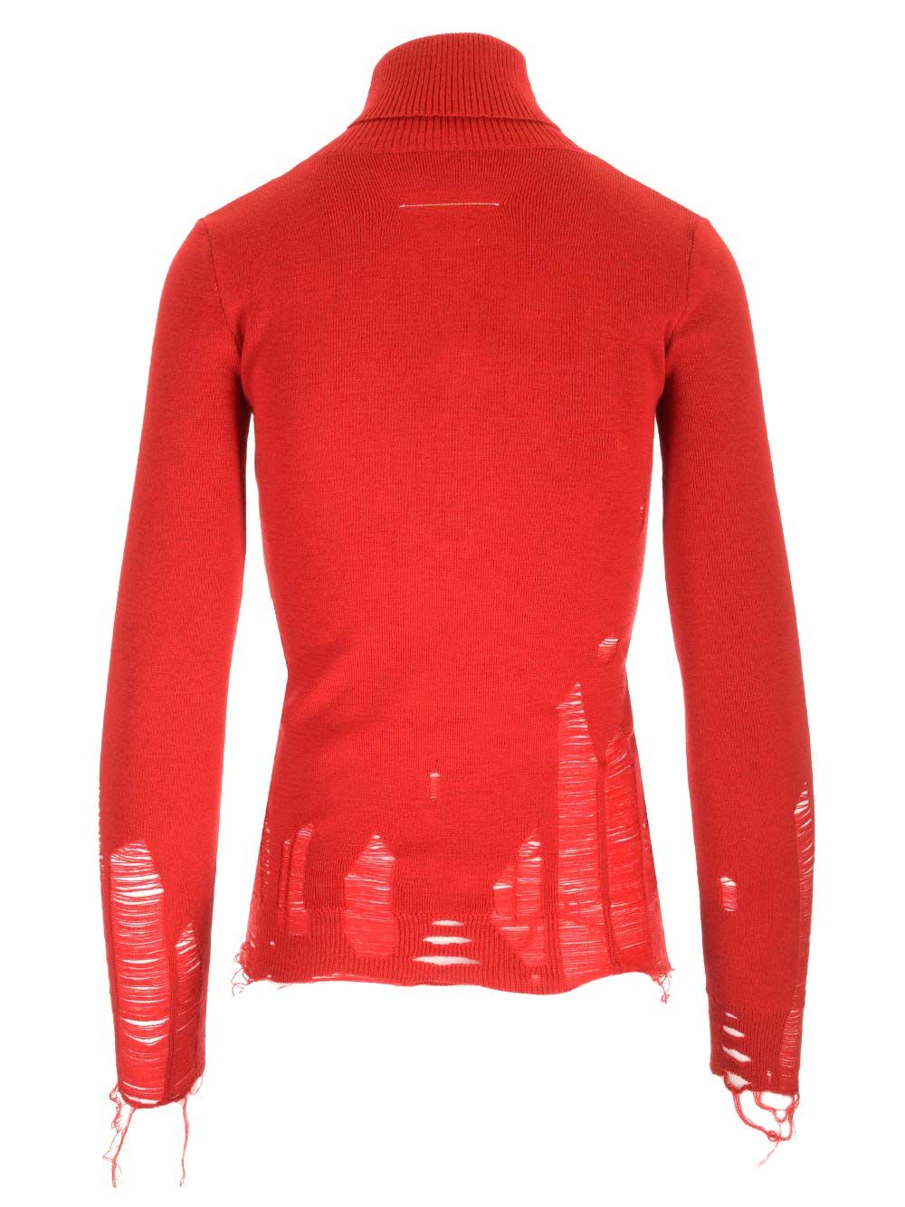 Shop Mm6 Maison Margiela Distressed Turtleneck In Red