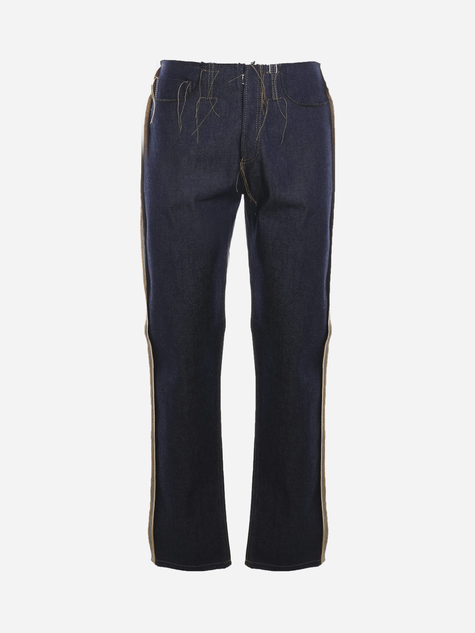 Maison Margiela Cotton Jeans With Contrasting Side Bands And Raw Cuts