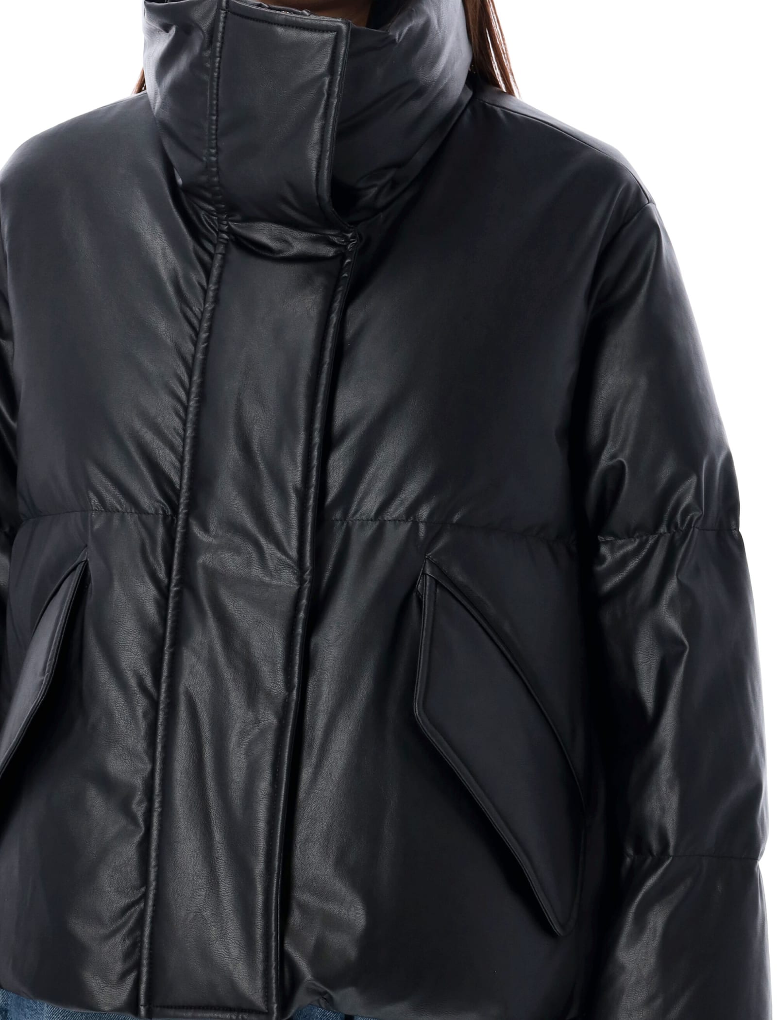 Shop Mm6 Maison Margiela Downjacket Eco Leather In Black