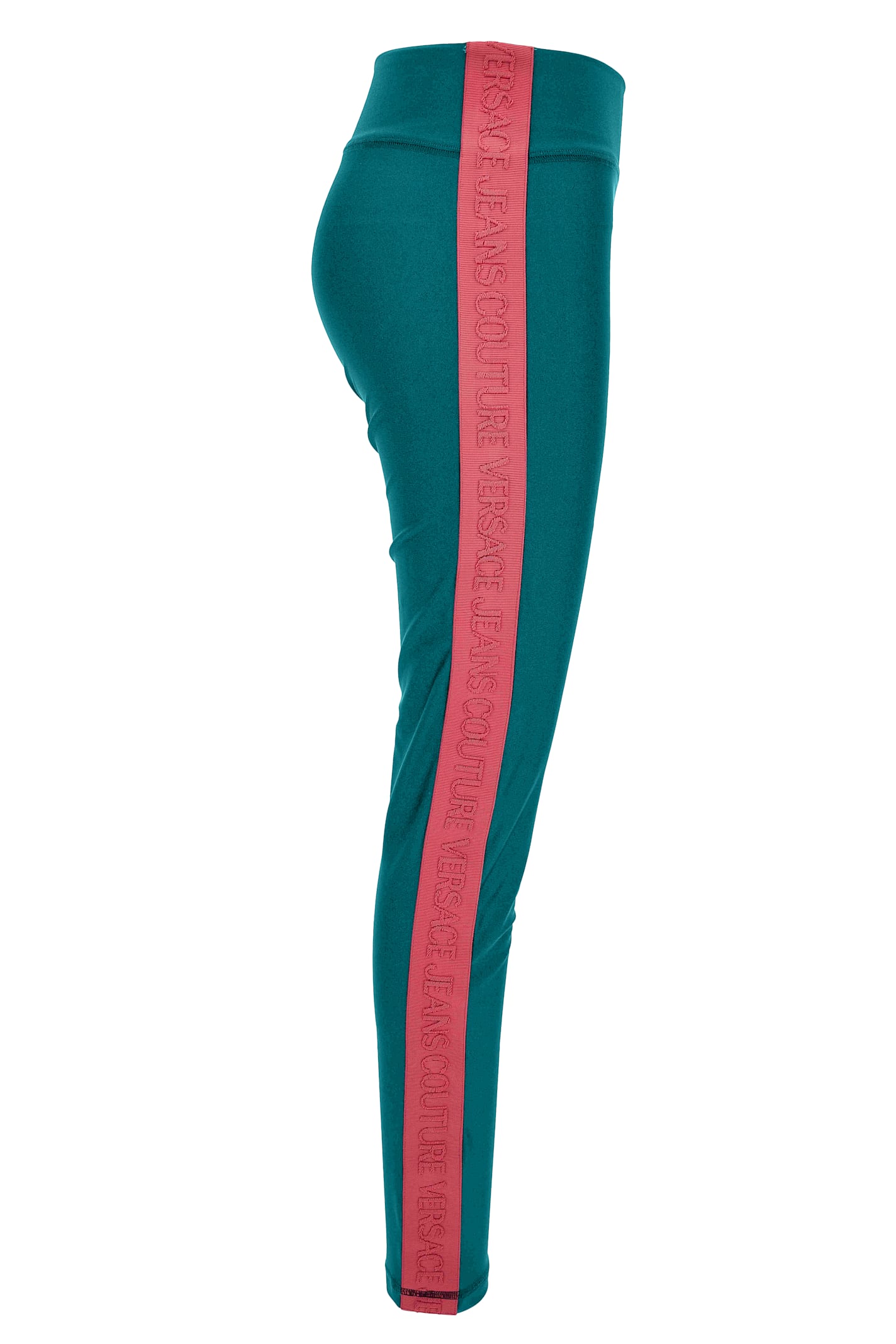 Versace Jeans Couture Embossed-logo Leggings In Blue
