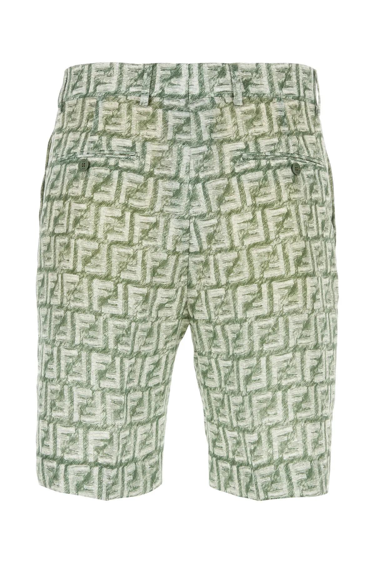 Shop Fendi Printed Linen Bermuda Shorts In Green