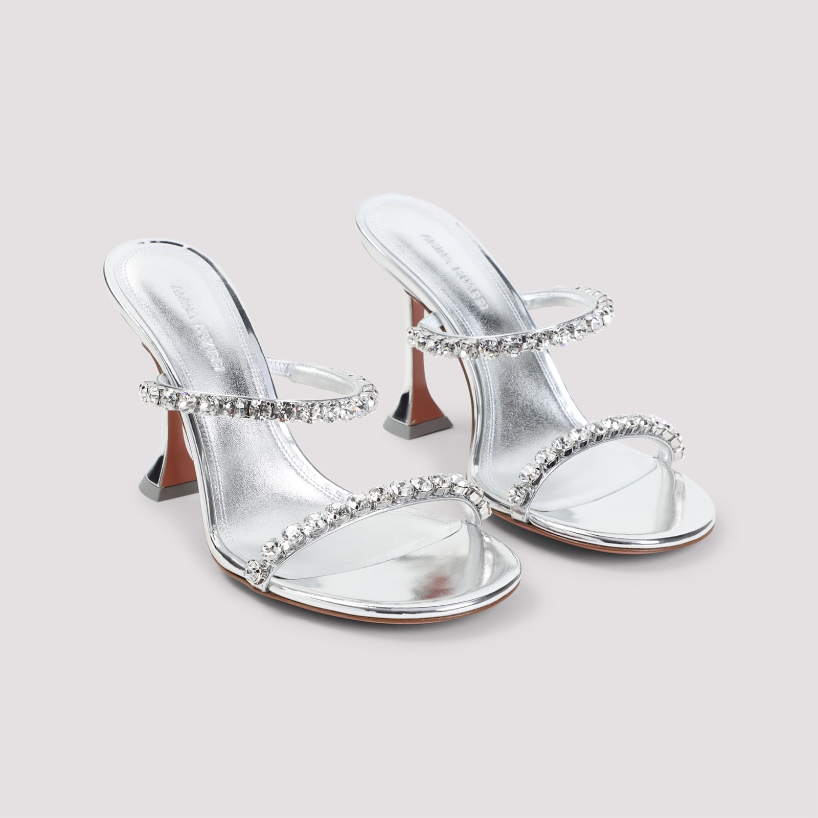 Shop Amina Muaddi Gigi 95 Slippers In Mirror Silver