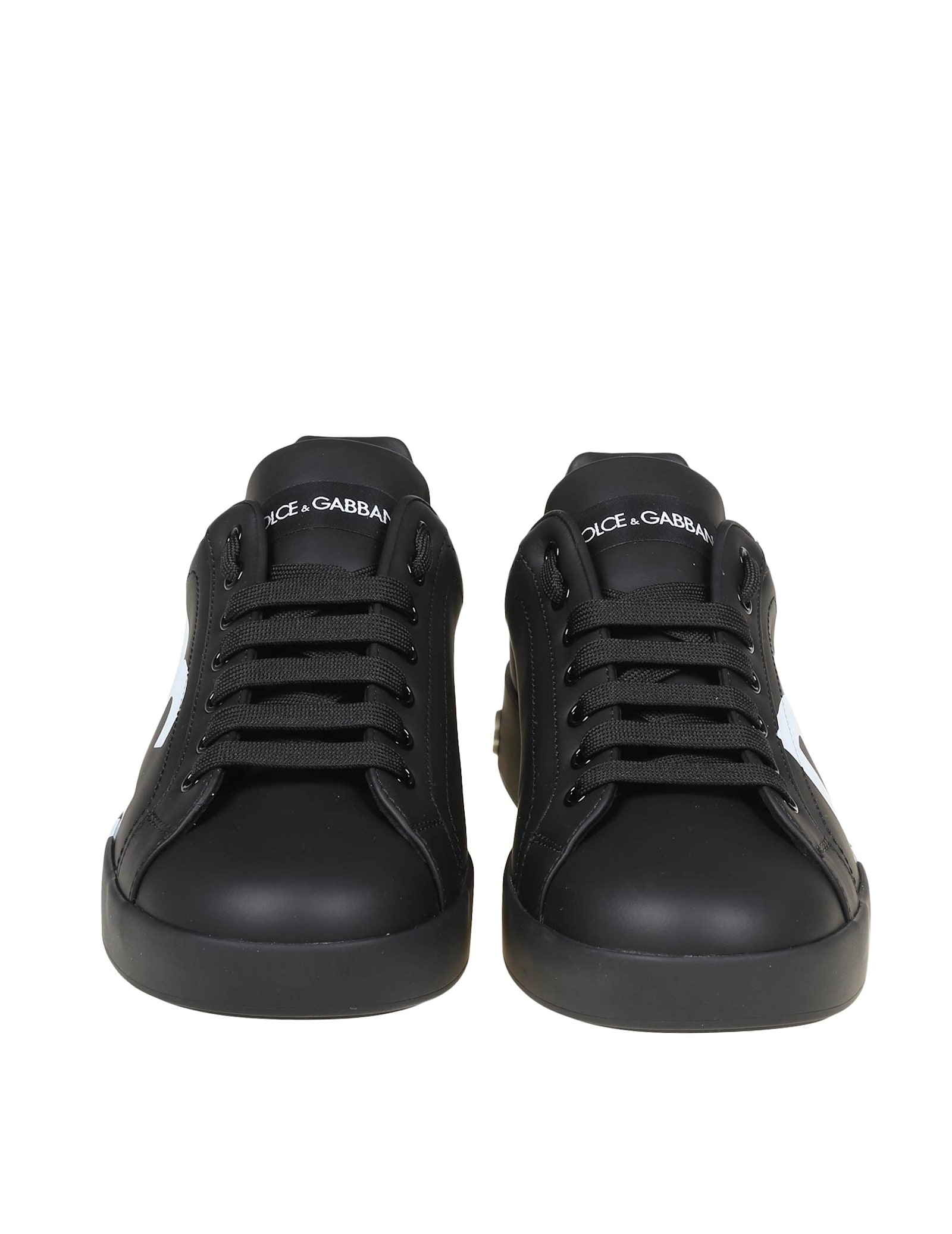 Shop Dolce & Gabbana Portofino Sneakers In Black Leather In Black /white