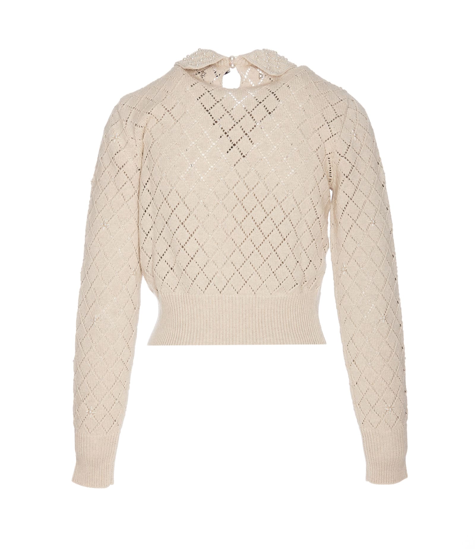 Shop Golden Goose Cropped Sweater With Pearl Embroidery In Beige