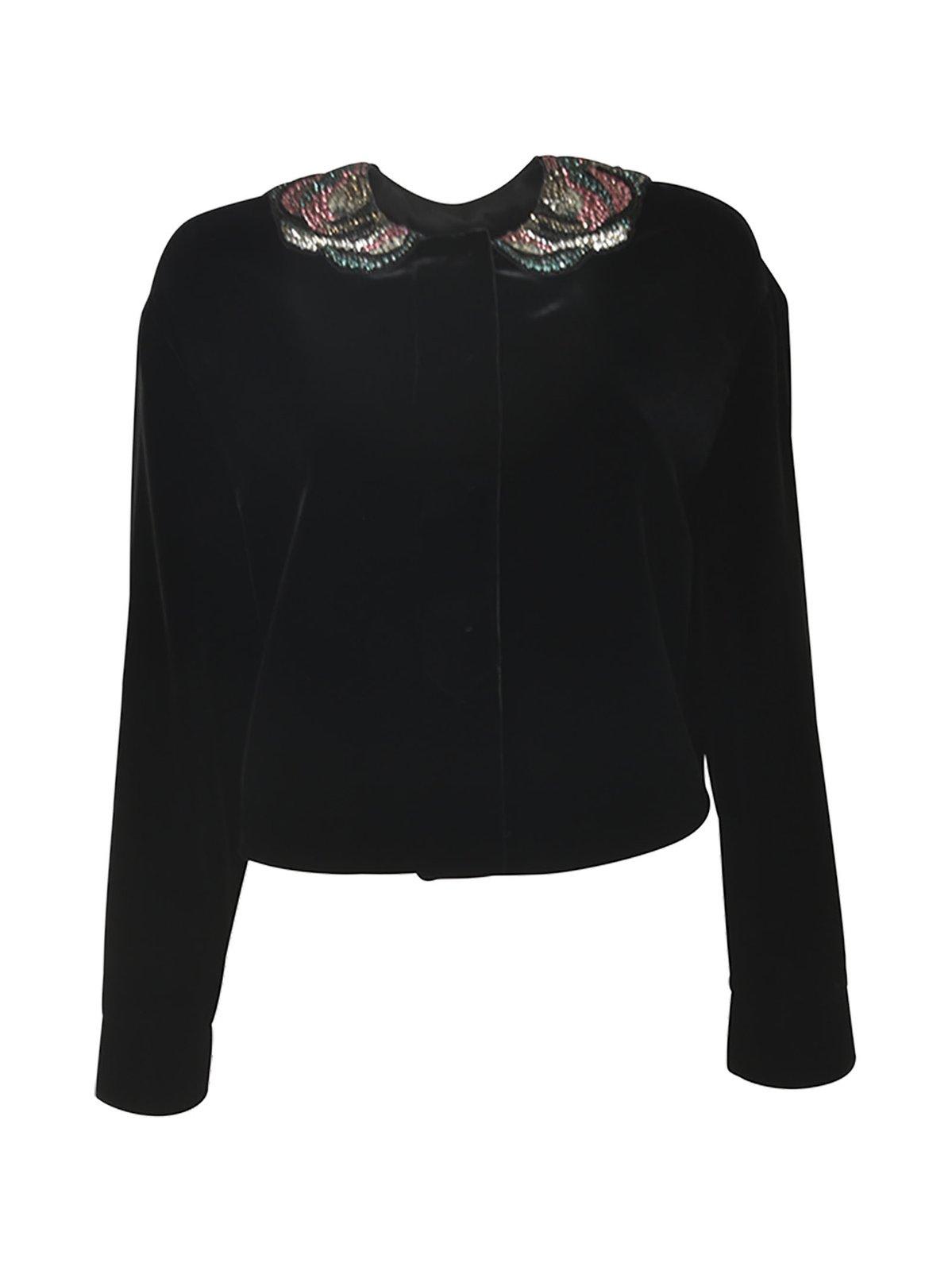 Embroidered Short Velvet Jacket