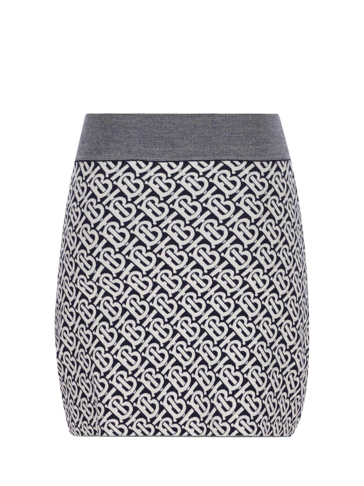 Shop Burberry Monogram Jacquard Knitted Mini Skirt In Grey