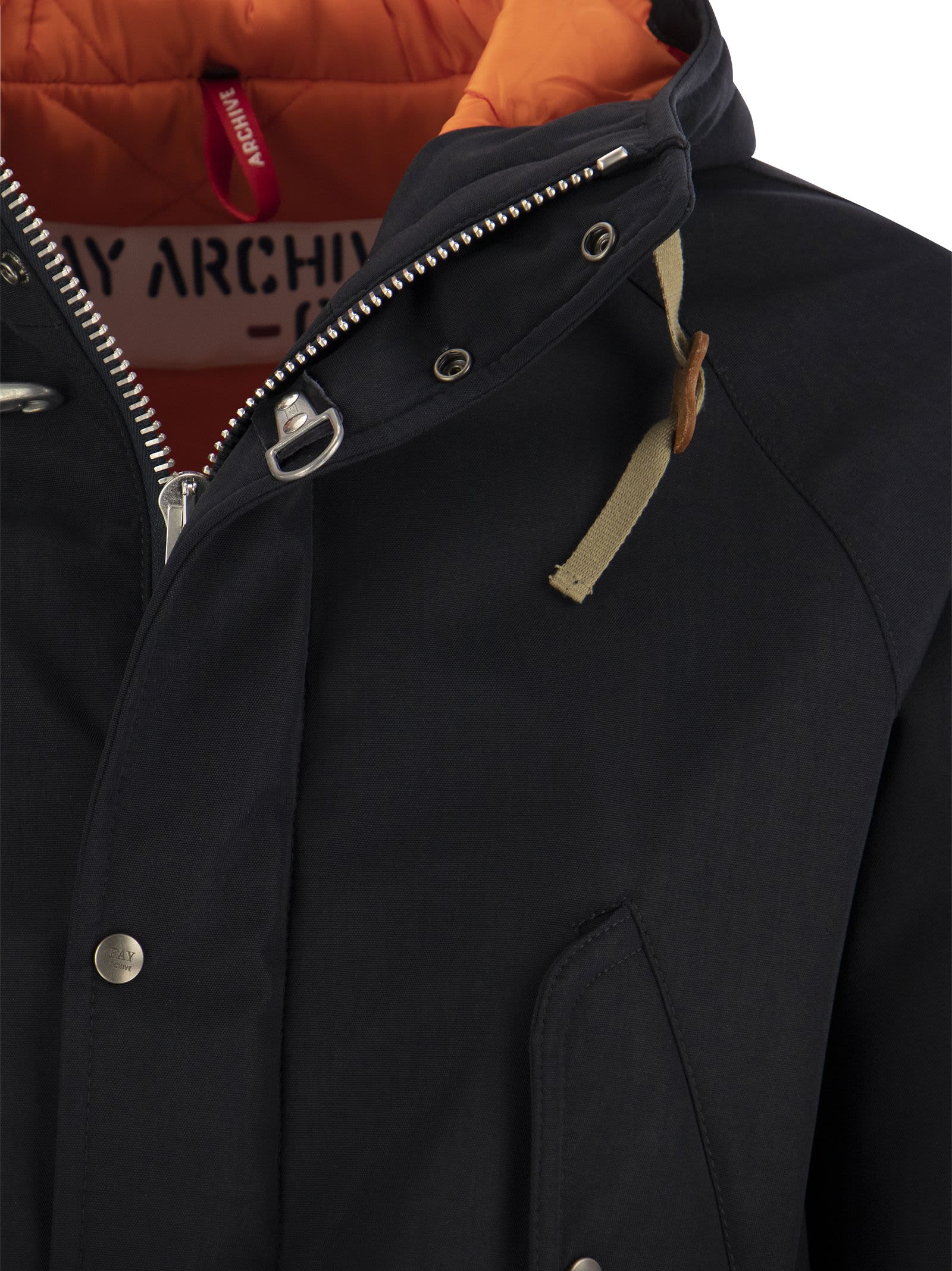 Shop Fay Archive Hooded Parka Coat In Blu Denim
