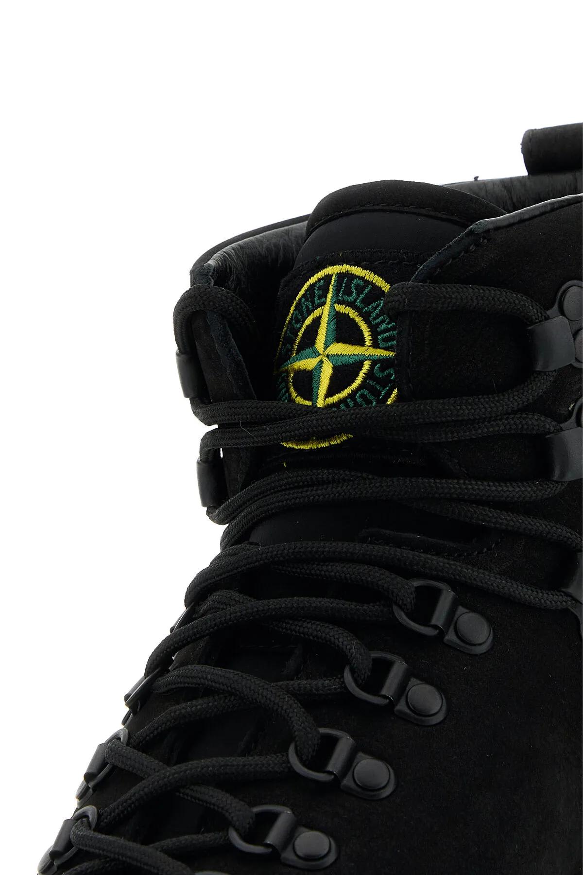 Shop Stone Island Black Leather S0204 Nabuk Sneakers