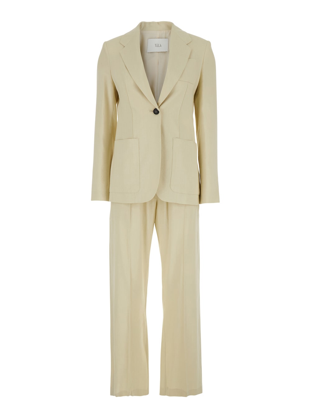 Beige Single-breasted Suit With Notched Revers In Linen And Viscose Stretch Blend Woman