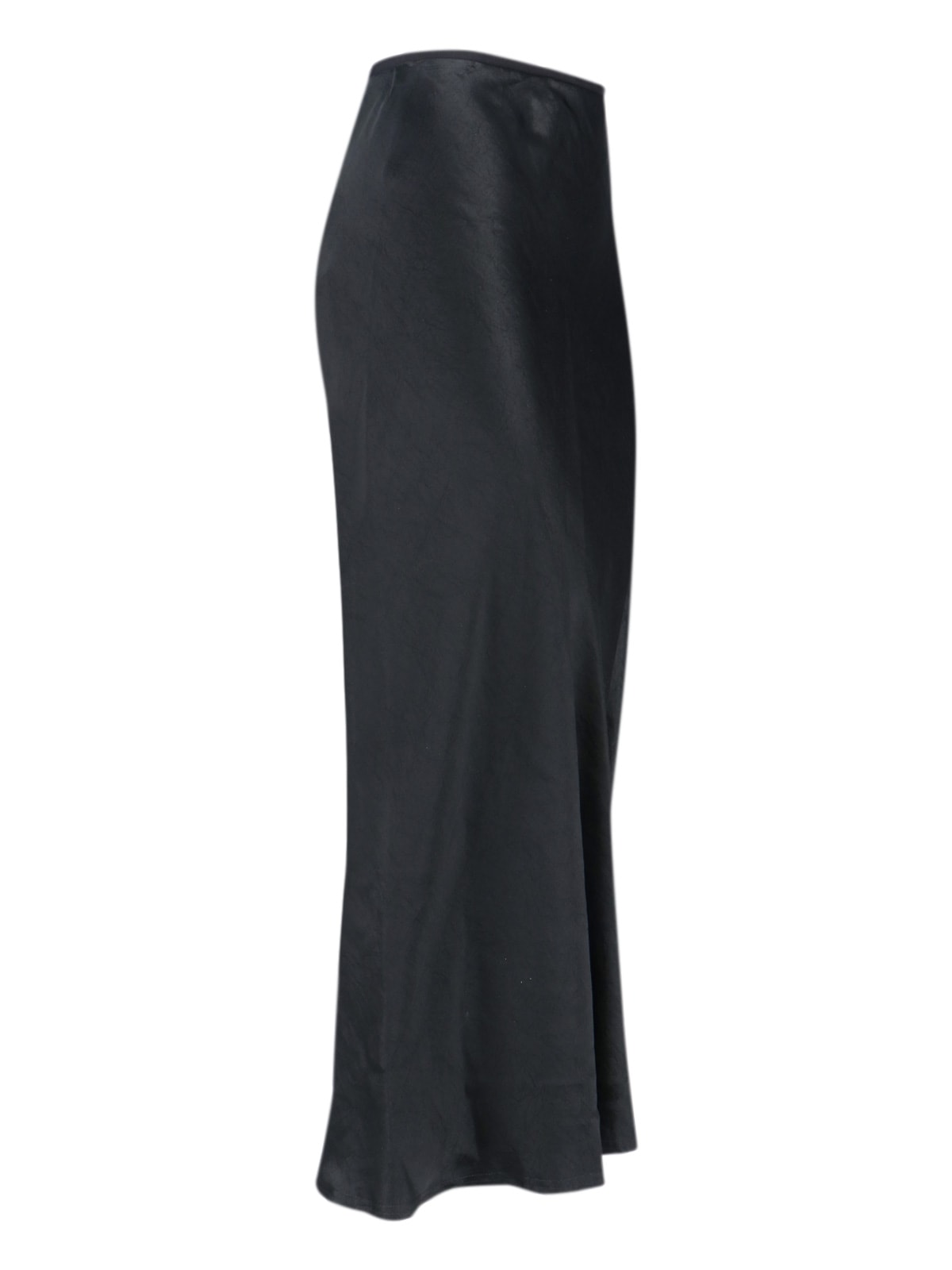 Maison Margiela Midi Satin Skirt With Pleated Hem In Black
