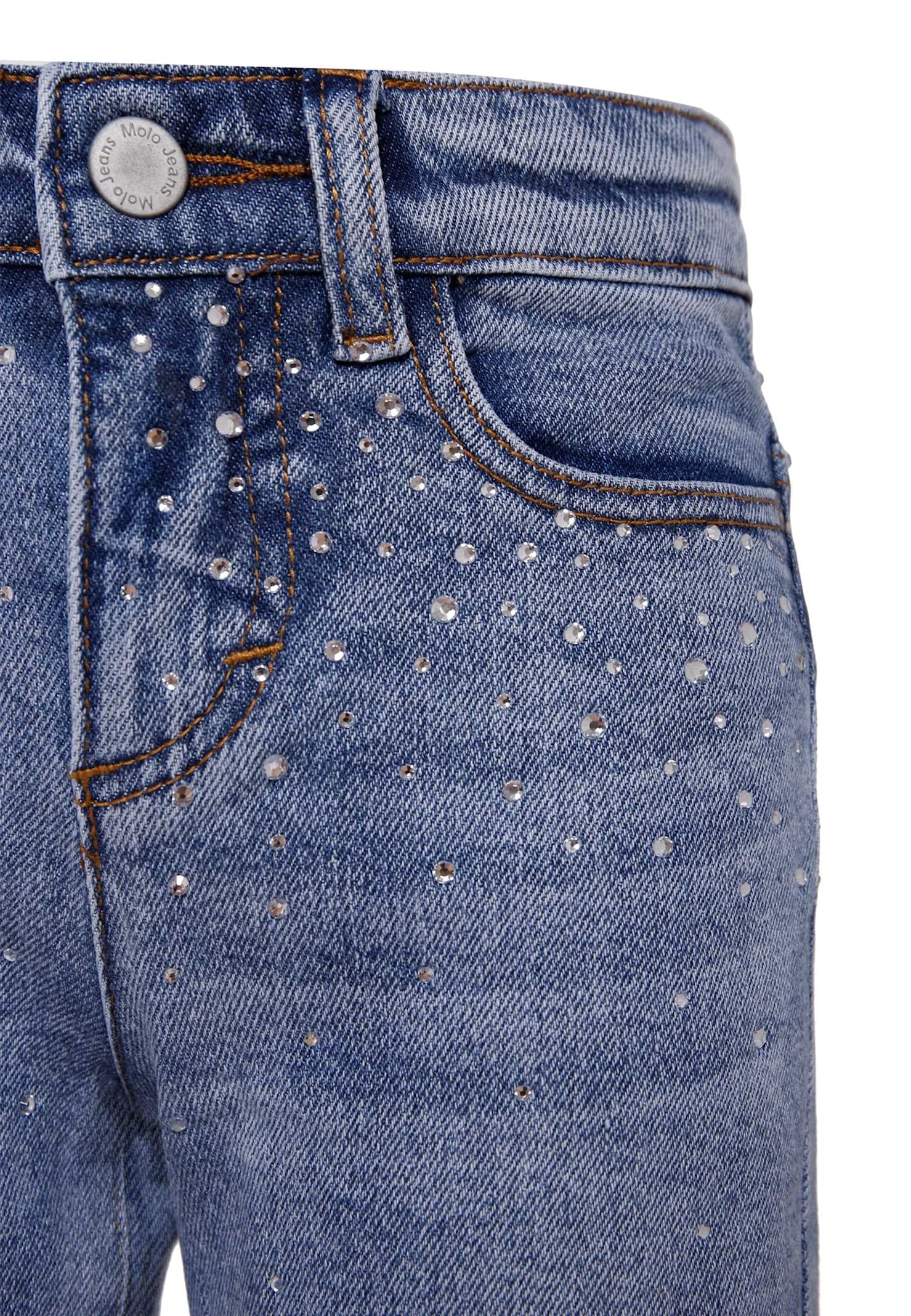 Molo Denim Jeans For Girl With Hinestones In Blue