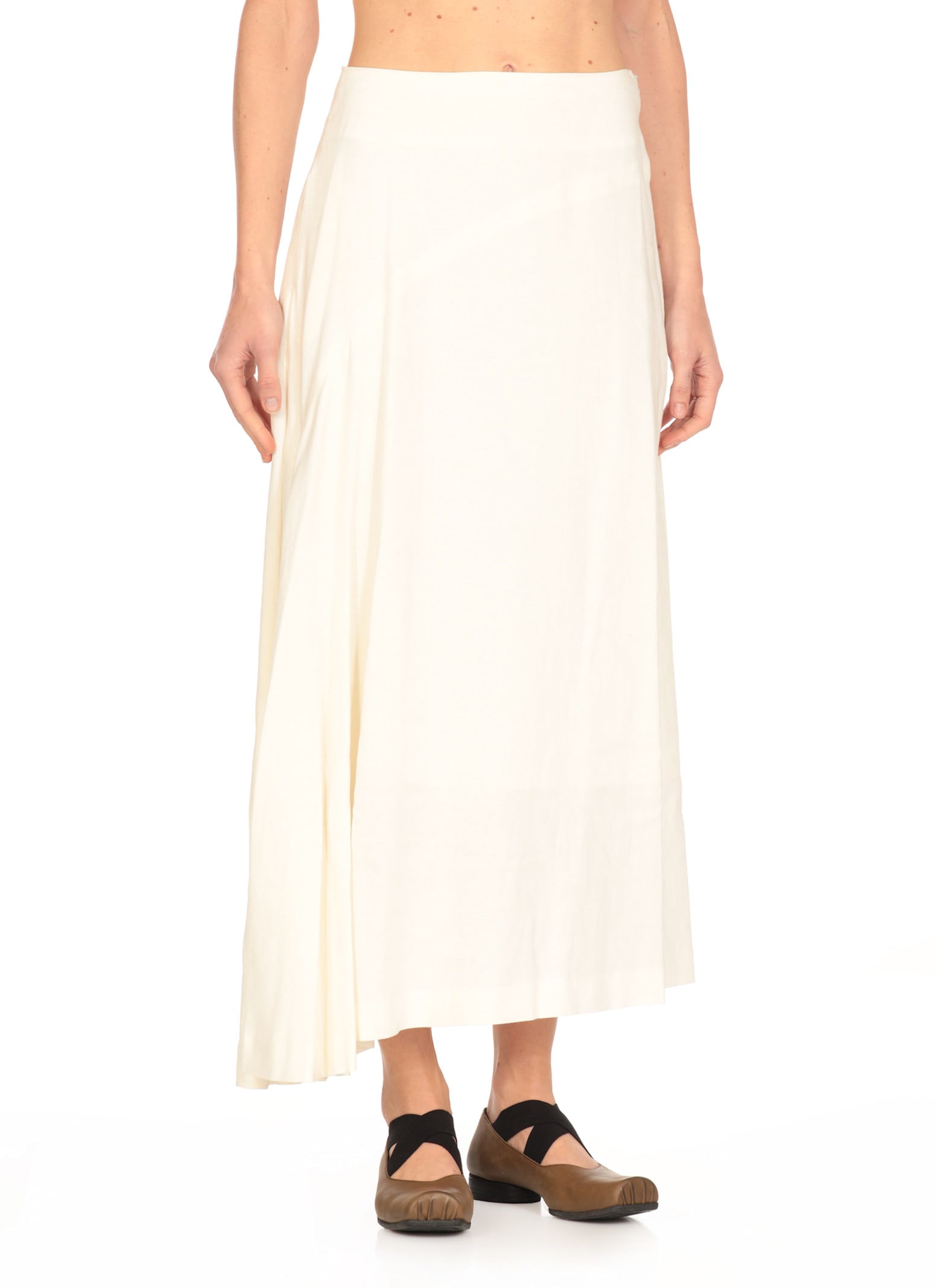 Y's Flowing White Linen Blend Skirt In White