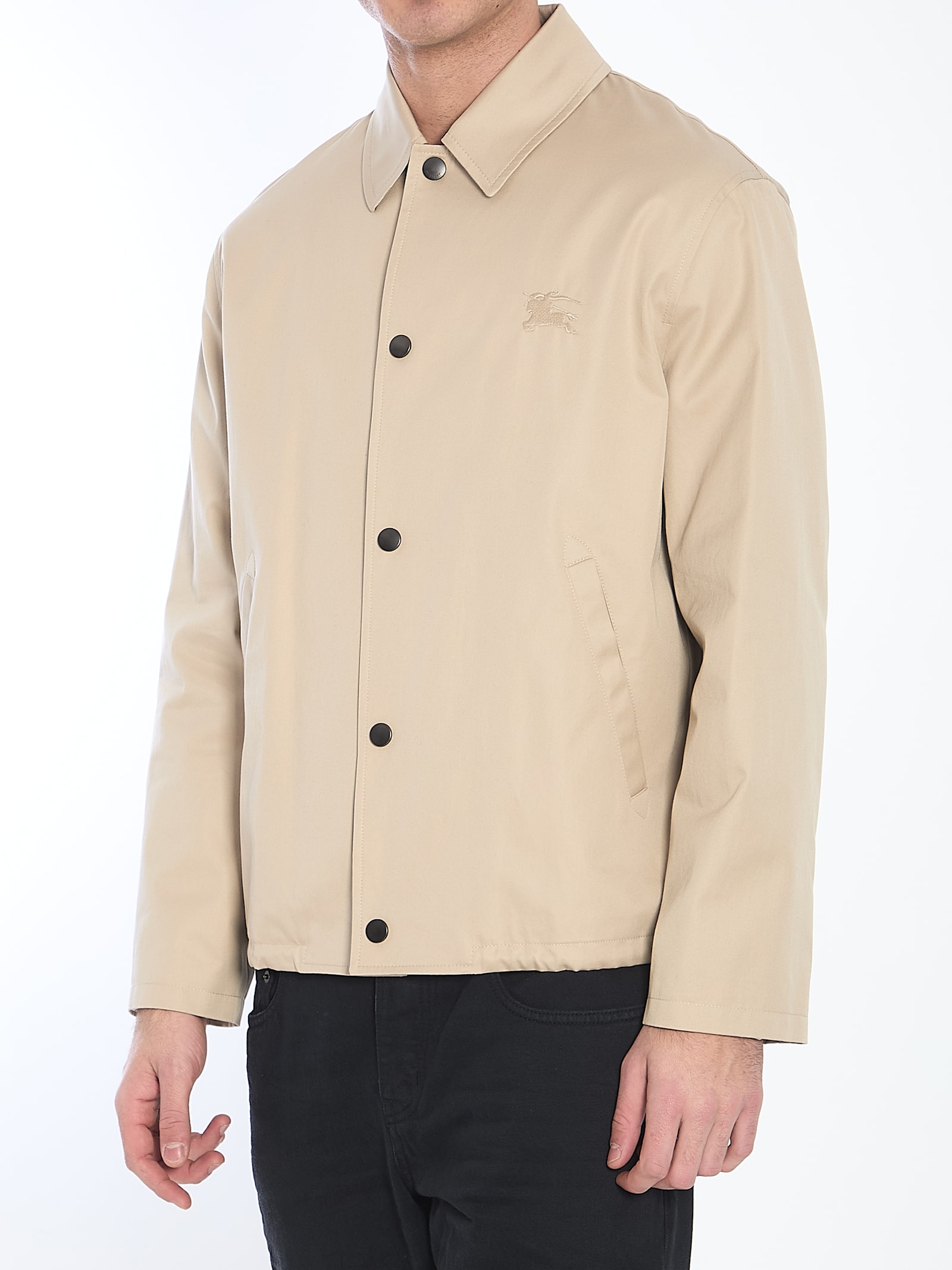 Burberry Gabardine Jacket With Collared Neck And Side Pockets In Beige