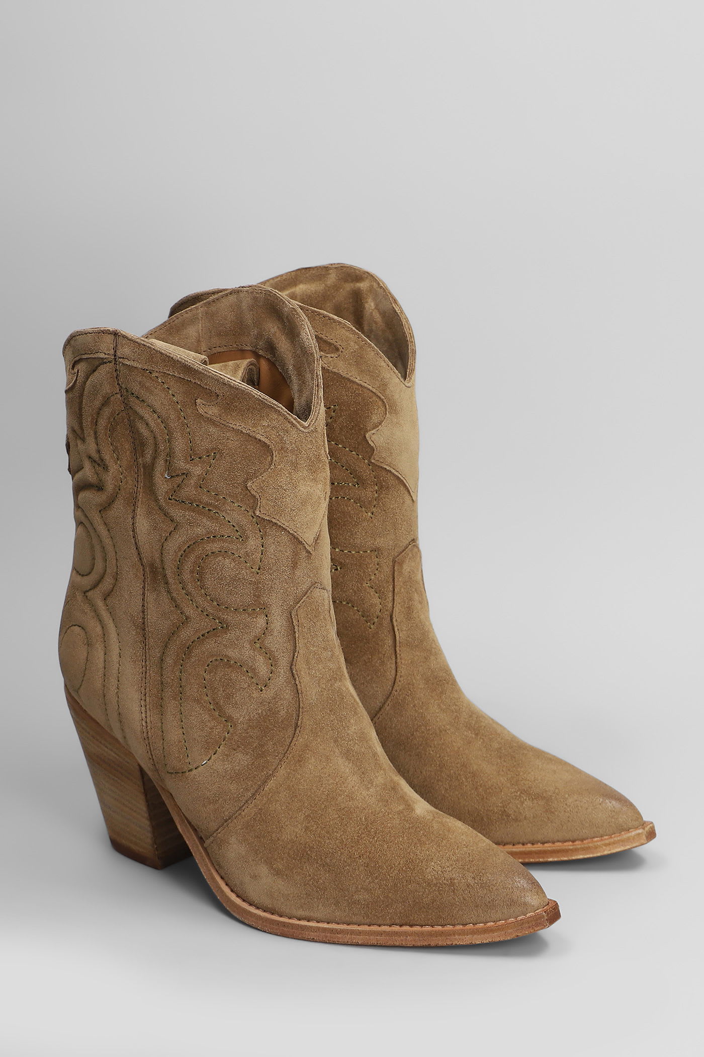 Julie Dee Texan Ankle Boots In Leather Color Suede