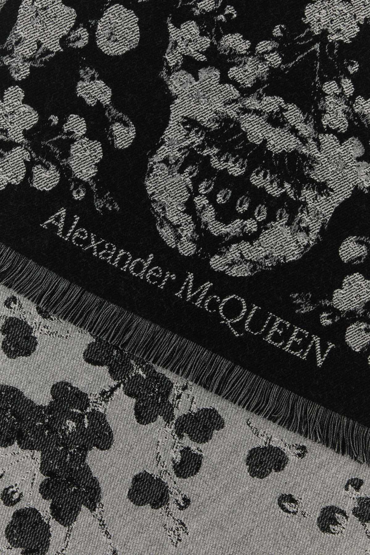 Shop Alexander Mcqueen Embroidered Wool Scarf In Blackpink