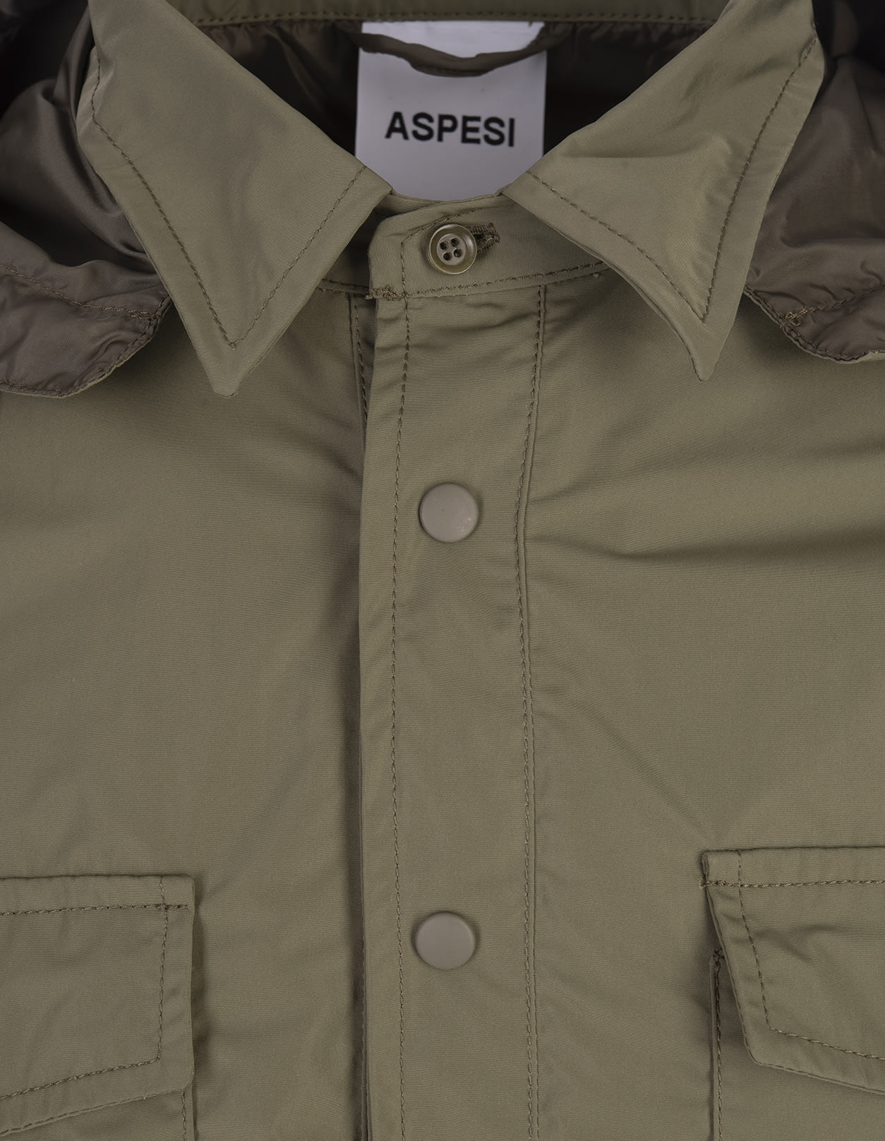 Shop Aspesi Green Hooded Shirt Jacket