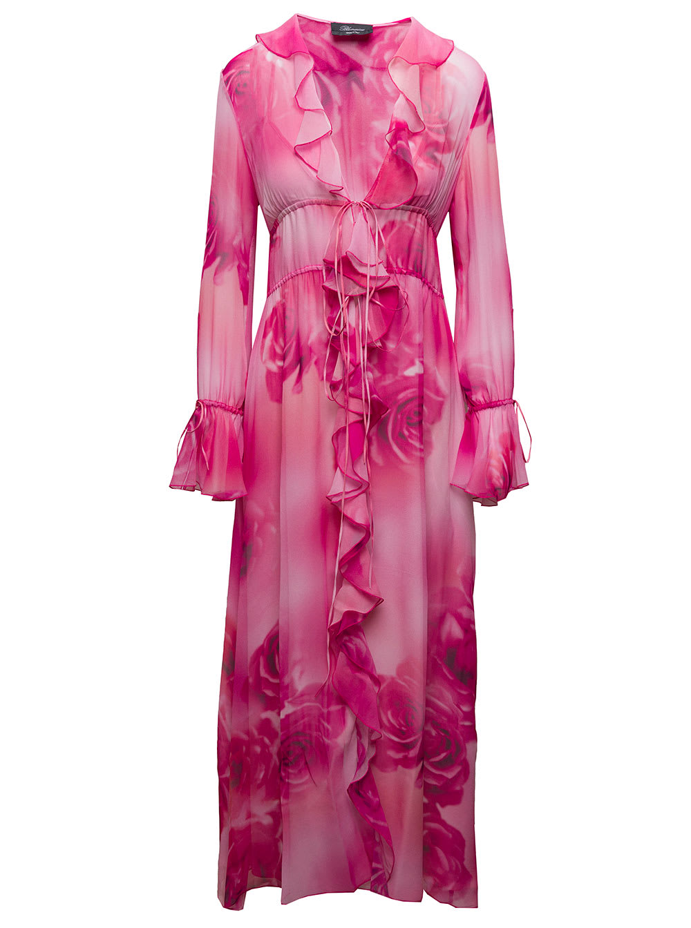 Blumarine Womans Pink Printed Silk Chiffon Long Dress