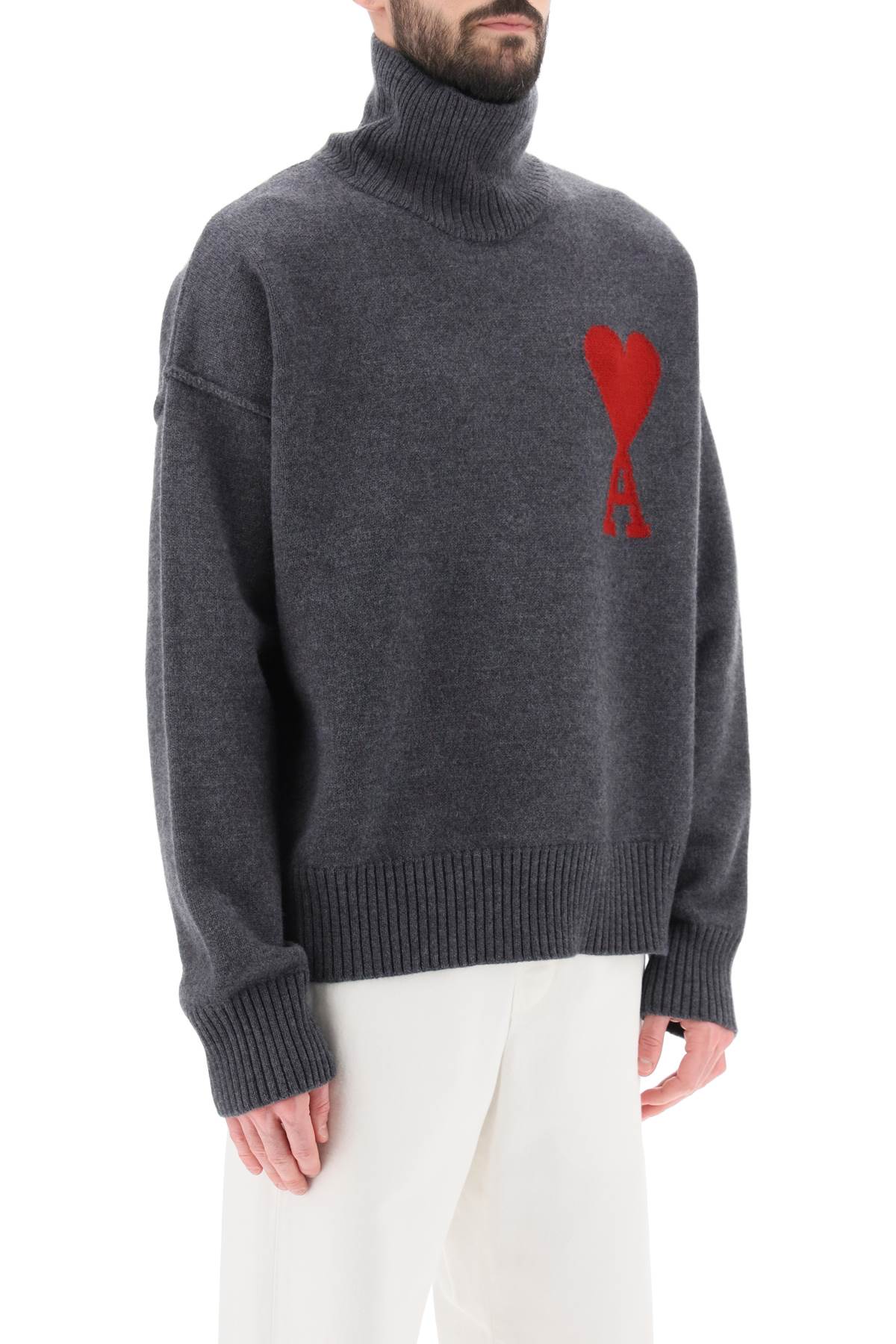 Ami Alexandre Mattiussi Ami Paris Grey Turtleneck Sweater Ami De Coeur Men In Gray
