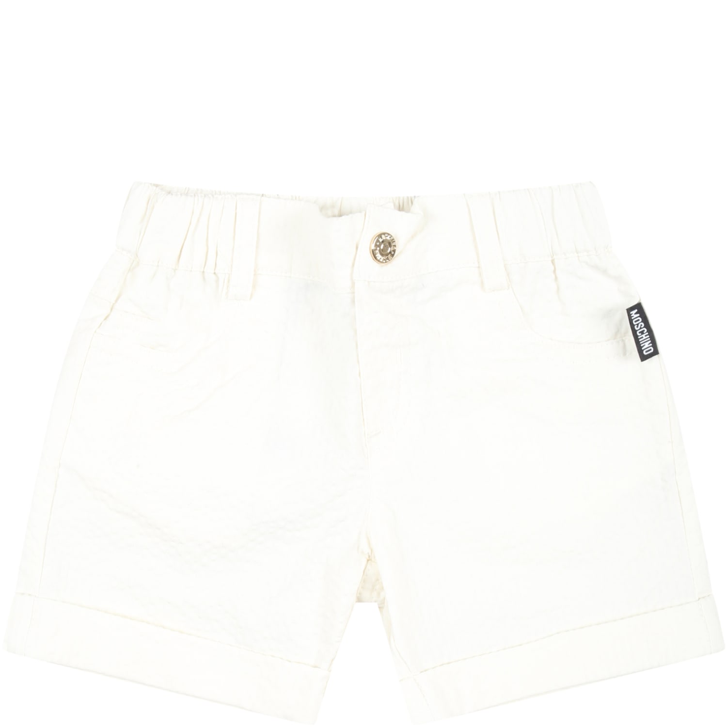Moschino White Bermuda Shorts For Baby Boy With Logo Patch