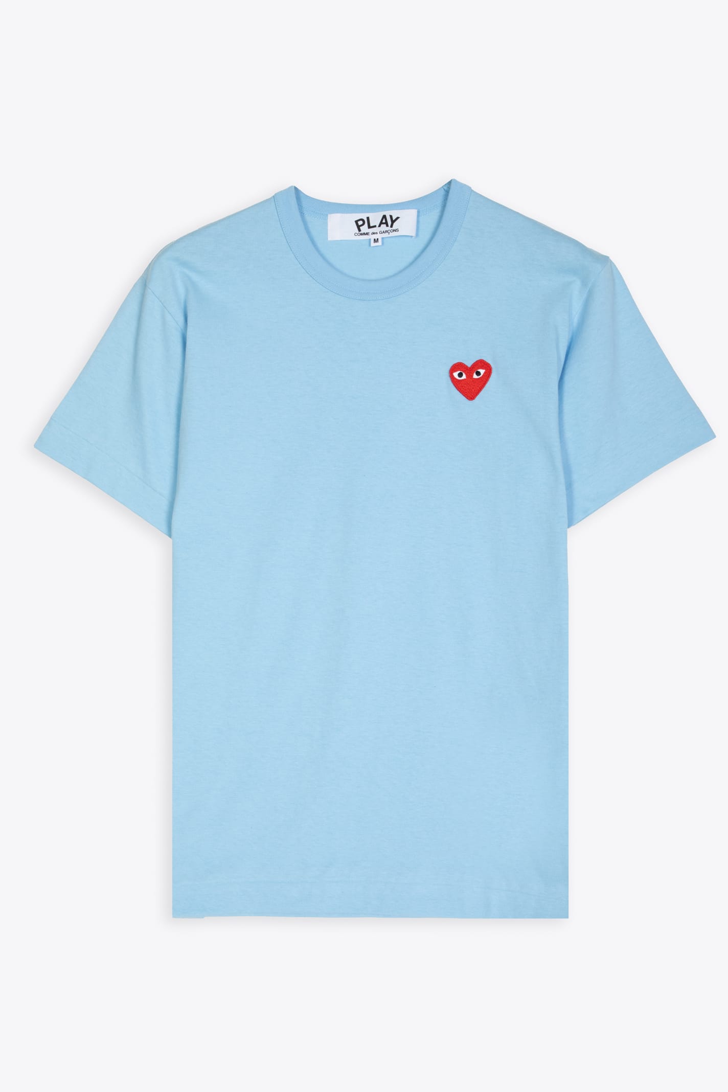 Shop Comme Des Garçons Play Mens T-shirt Short Sleeve Light Blue T-shirt With Big Heart Patch In Celeste