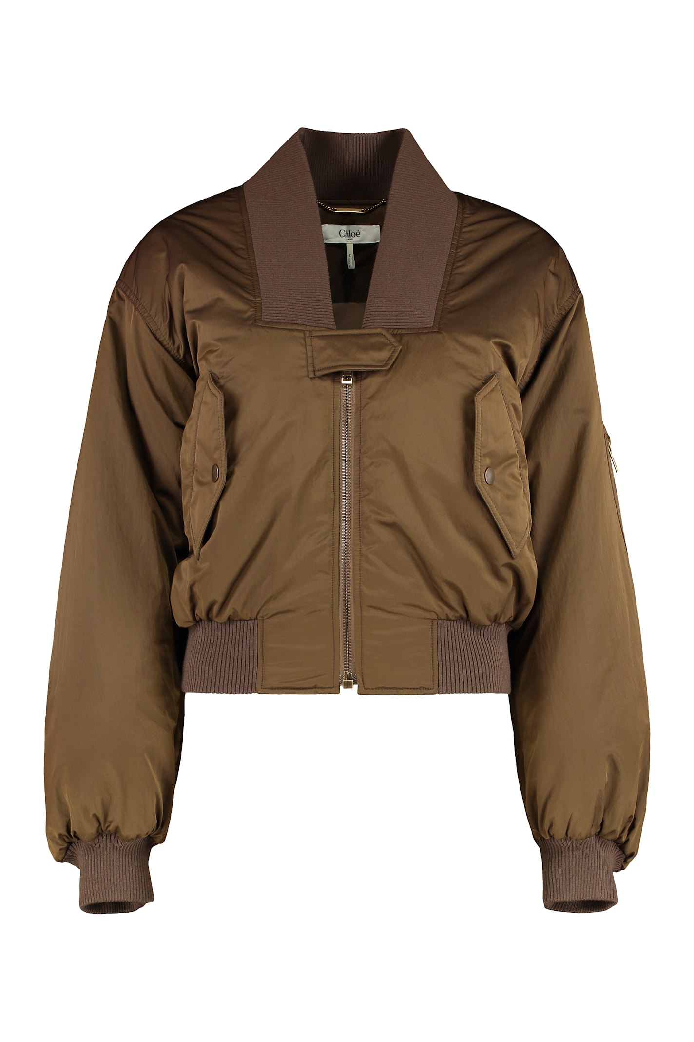 Chloé Zip-up Cropped Bomber Jacket In Brown