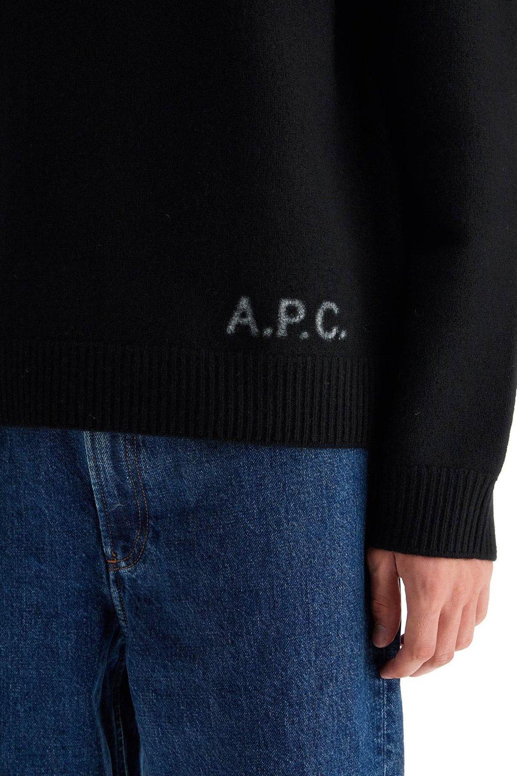 Shop Apc Crewneck Knitted Jumper A.p.c. In Black