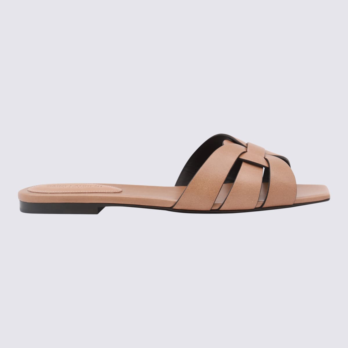 Shop Saint Laurent Brown Leather Flats