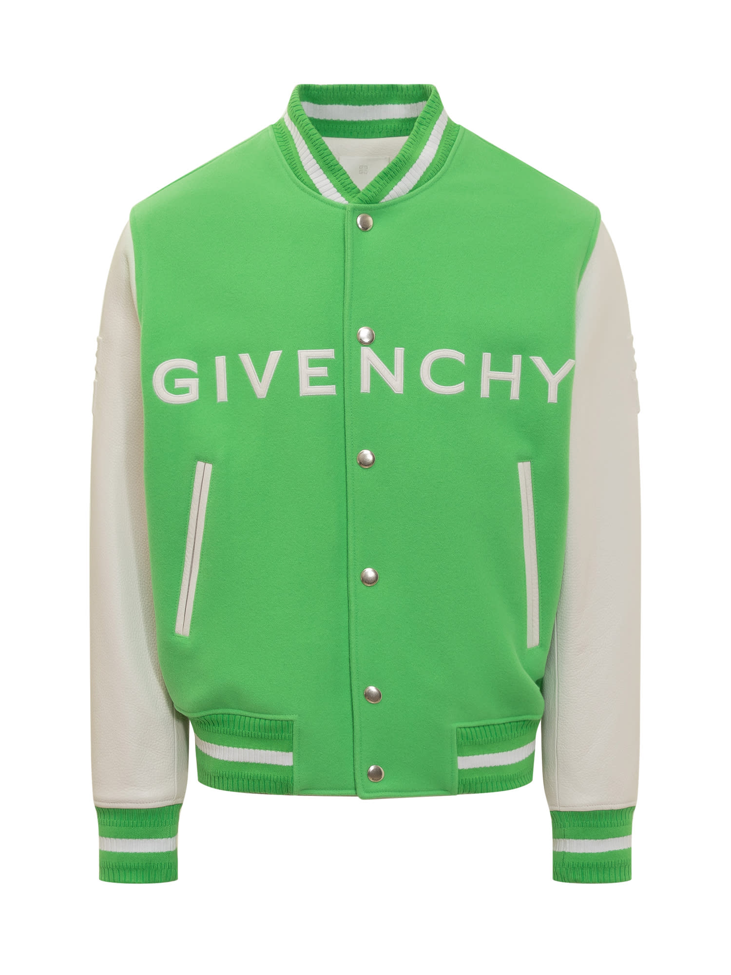 Shop Givenchy Wool And Leather Bomber Jacket In Bright Green