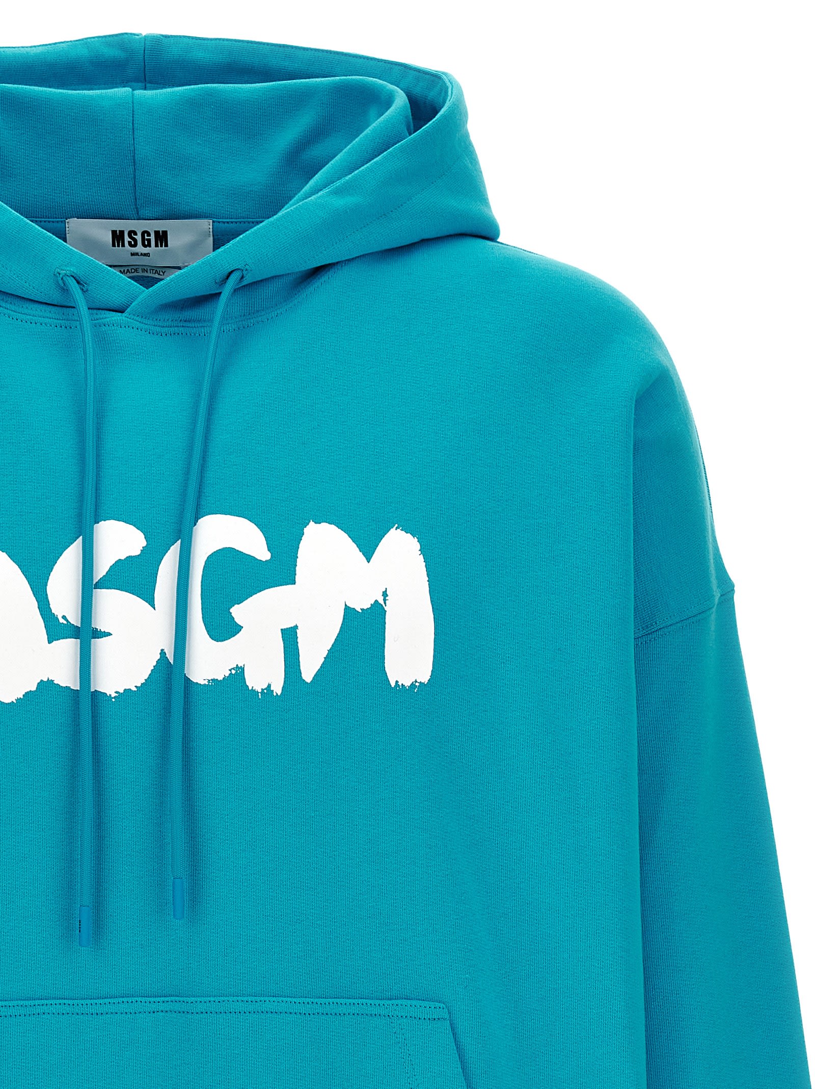 Shop Msgm Logo Brush Hoodie In Light Blue