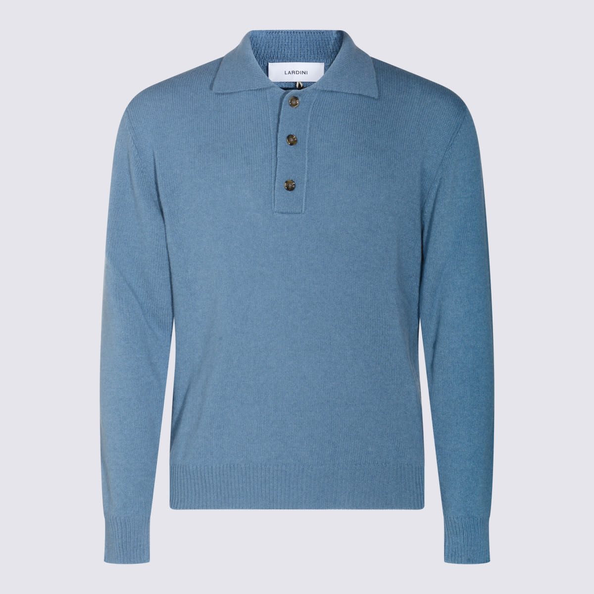 Lardini Polo Collar Sweater With Ribbed Cuffs And Hem In Blue