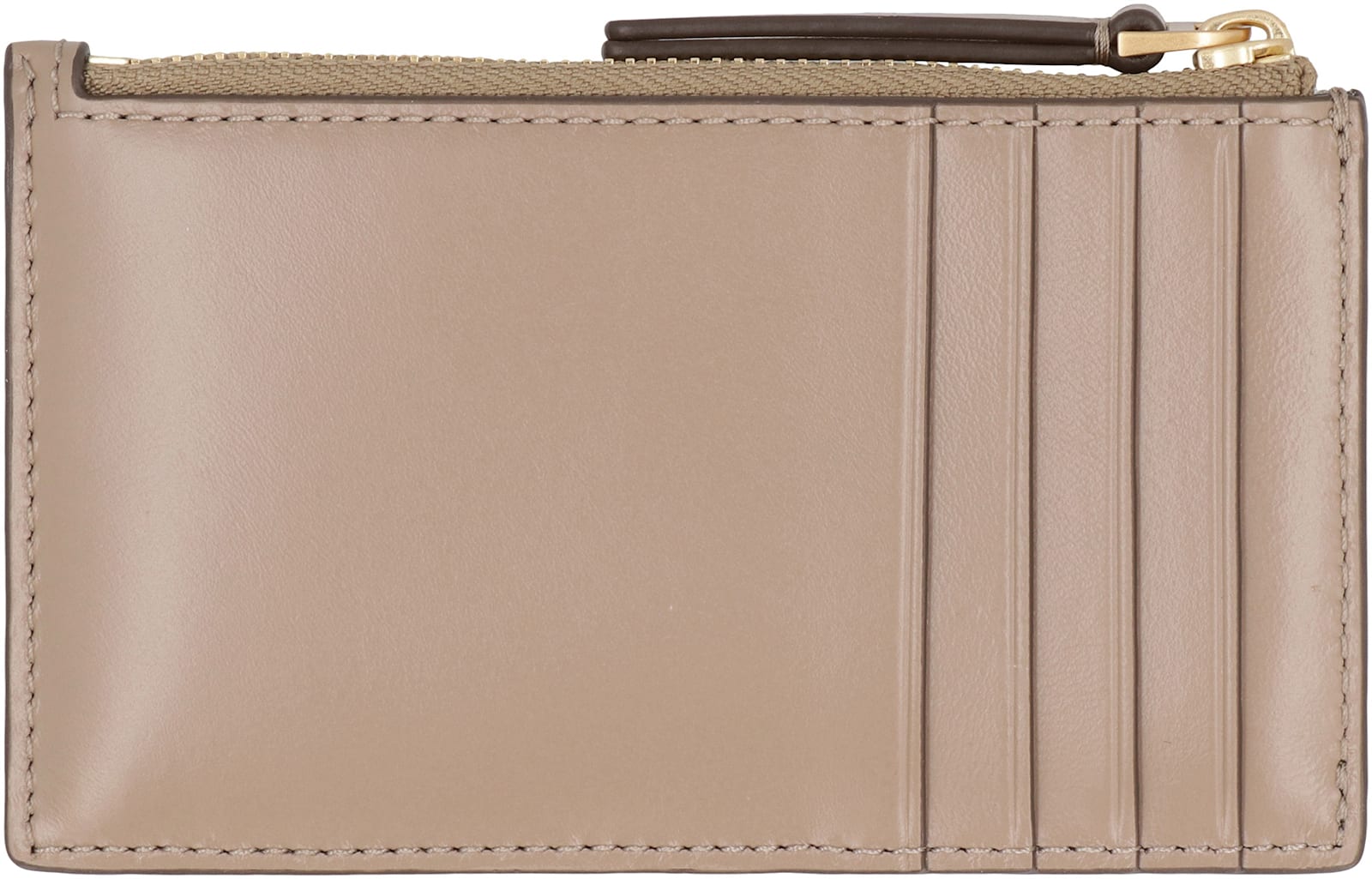 Shop Tory Burch Kira Leather Card Holder In Taupe