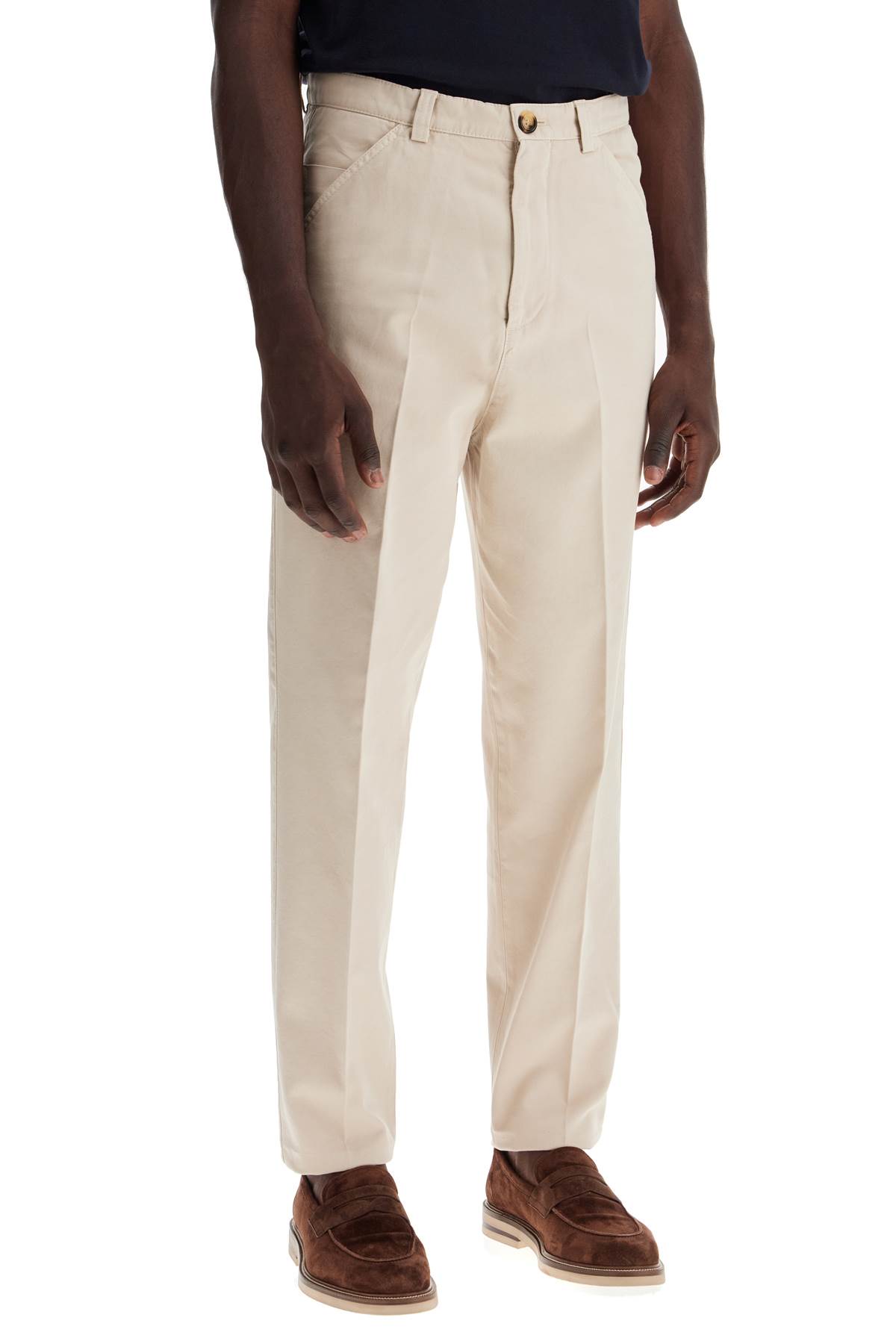 Shop Brunello Cucinelli Twill Gabardine Trousers With Garment In Semi Di Lino (beige)