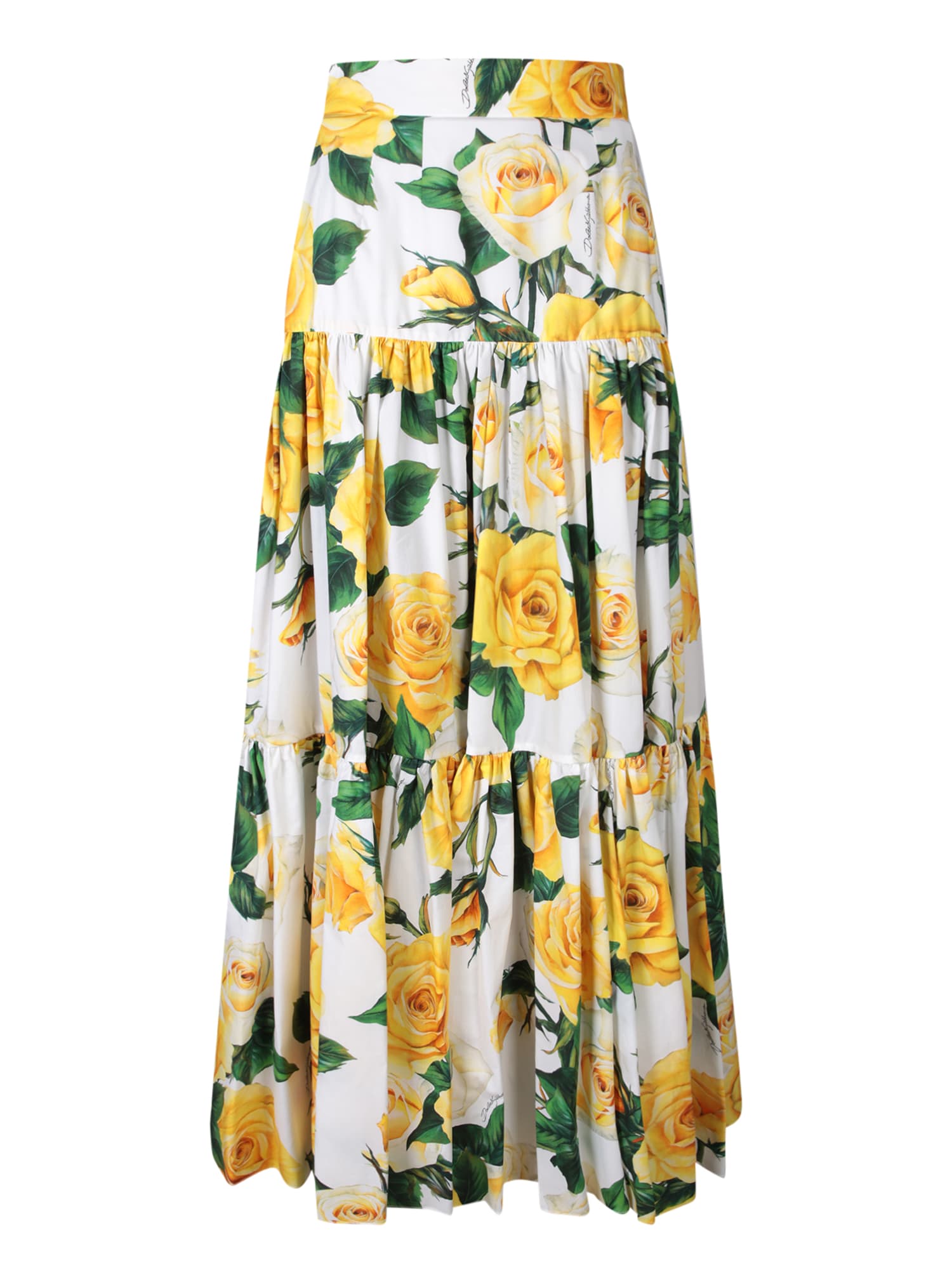 Dolce & Gabbana Multicolor Carnation Print Skirt In Yellow