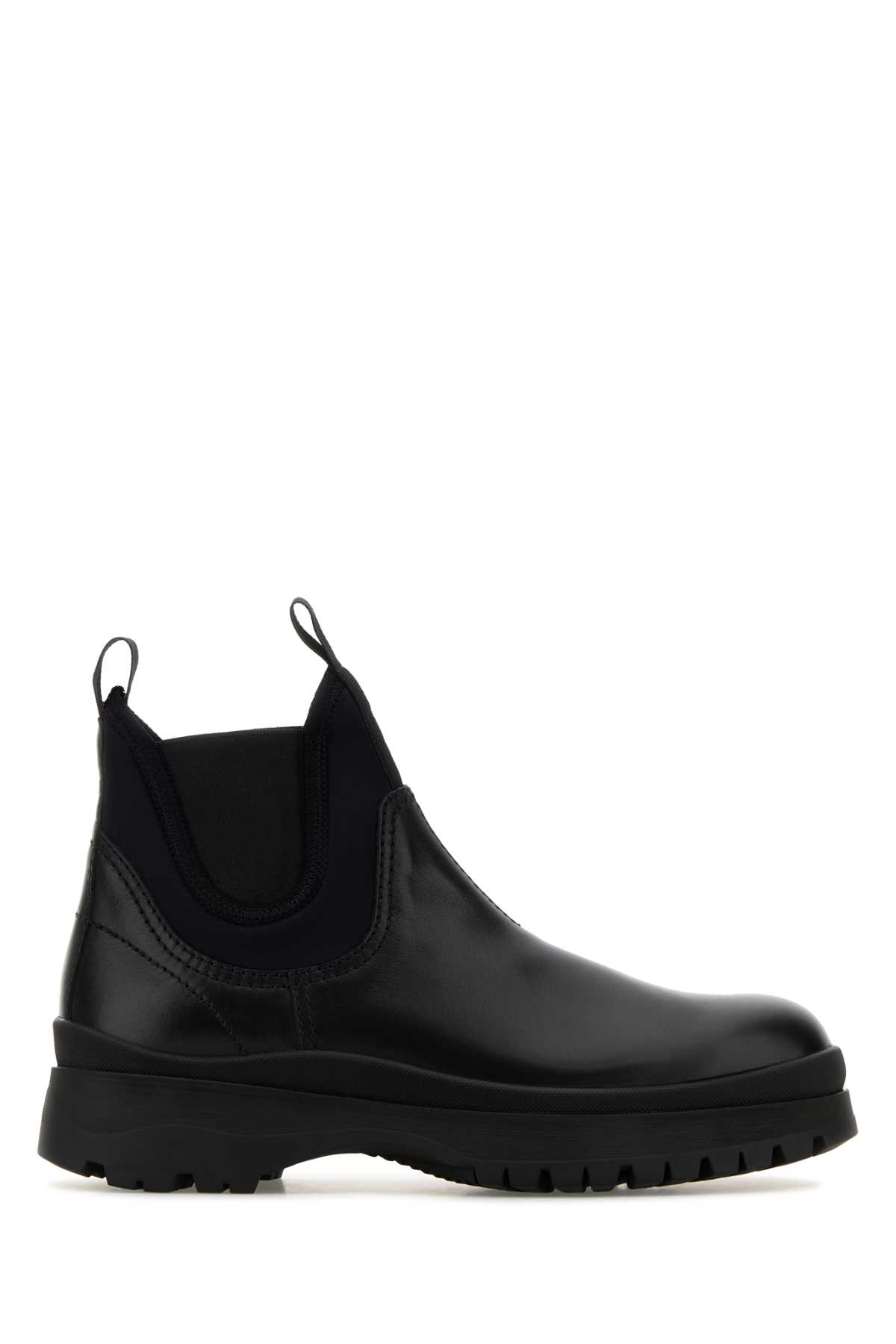 Shop Prada Black Leather Ankle Boots In Nero