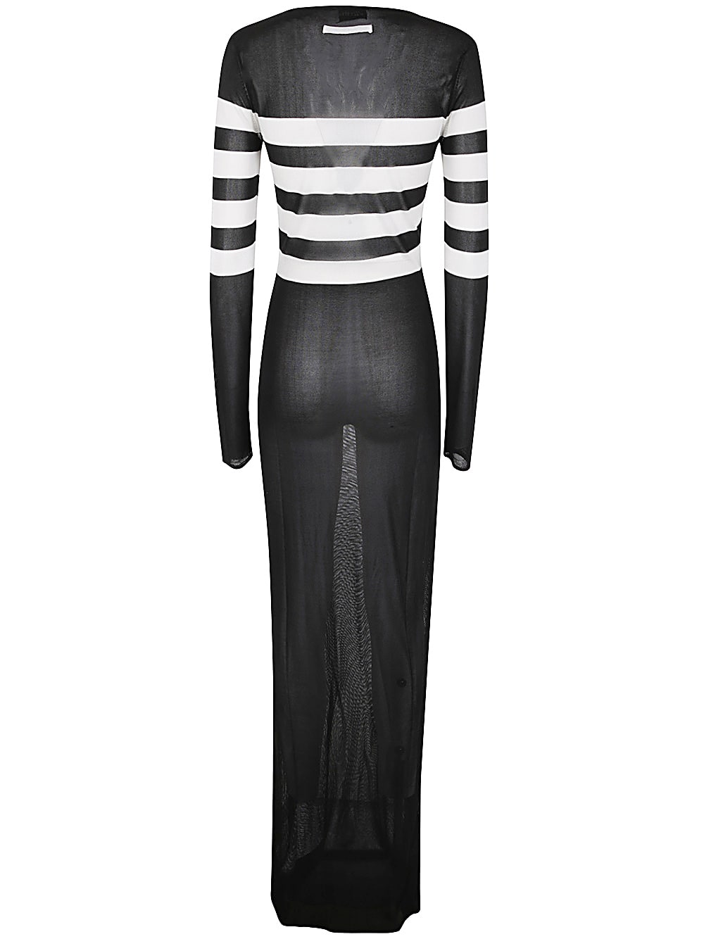 Shop Jean Paul Gaultier Transparent Viscose Mariniere Long Dress With Intarcia Signature In Black White