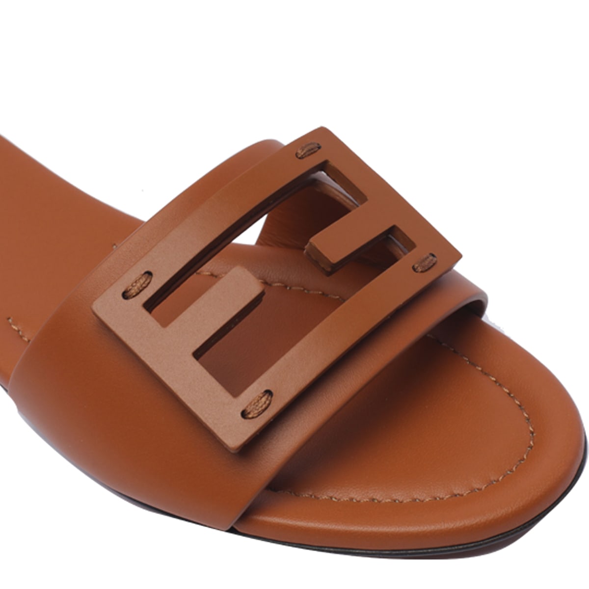 Fendi Baguette Ff Leather Buckle Flat Slide Sandals In Pink