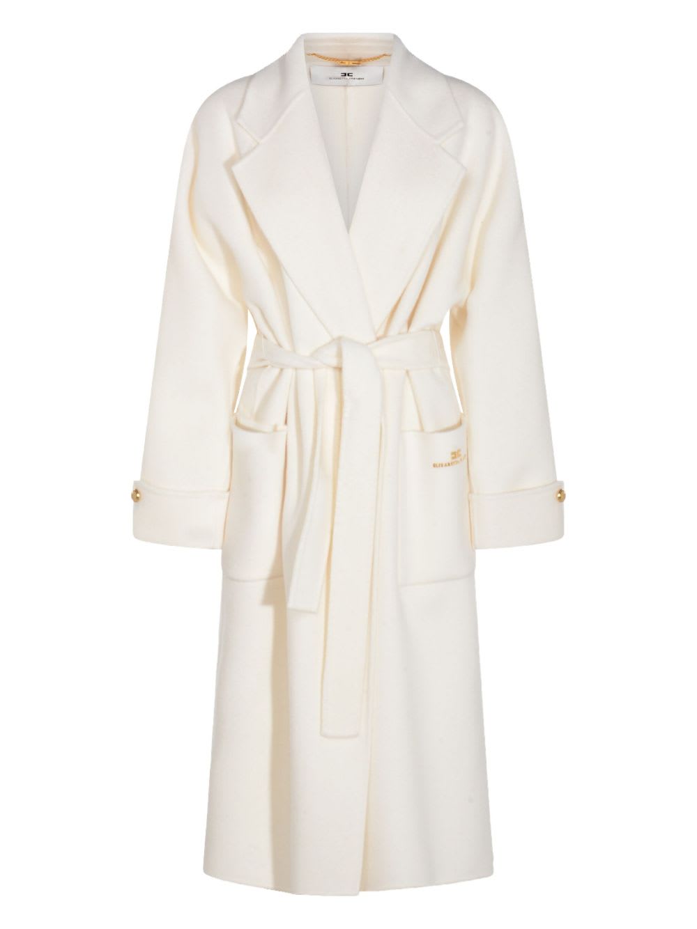 Elisabetta Franchi Wool Belted Coat In White