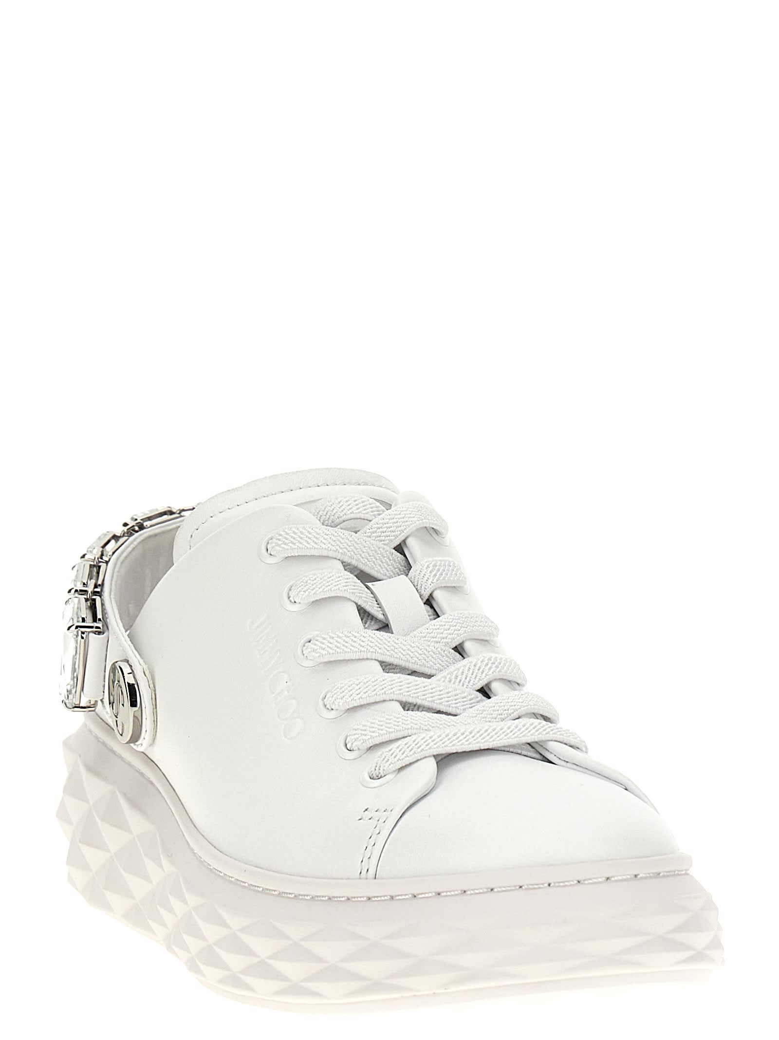 Jimmy Choo Diamond Maxi Crystal Leather Sneakers In White