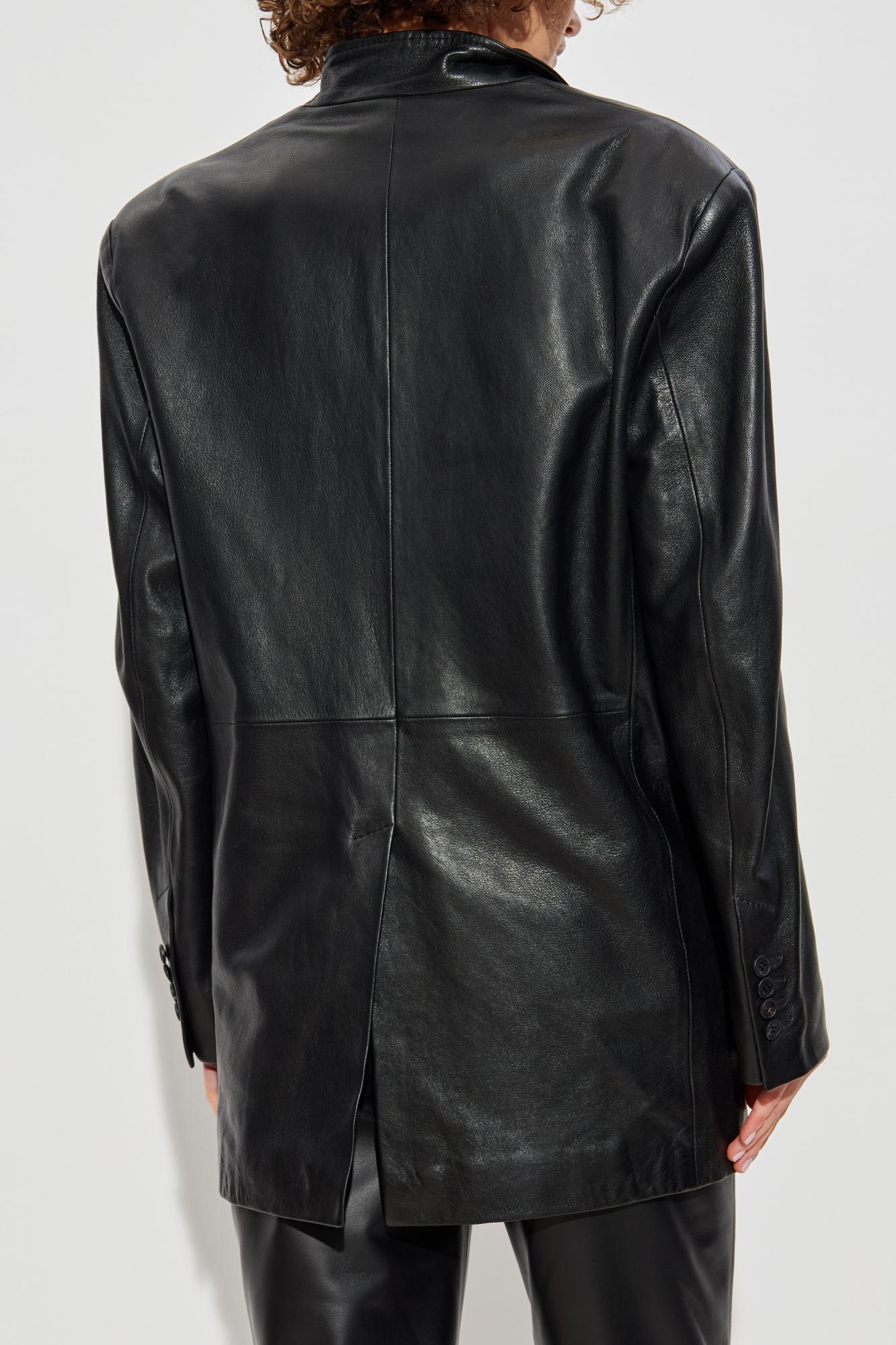 Attico Tailored Black Lambskin Blazer With Notched Lapels In Black