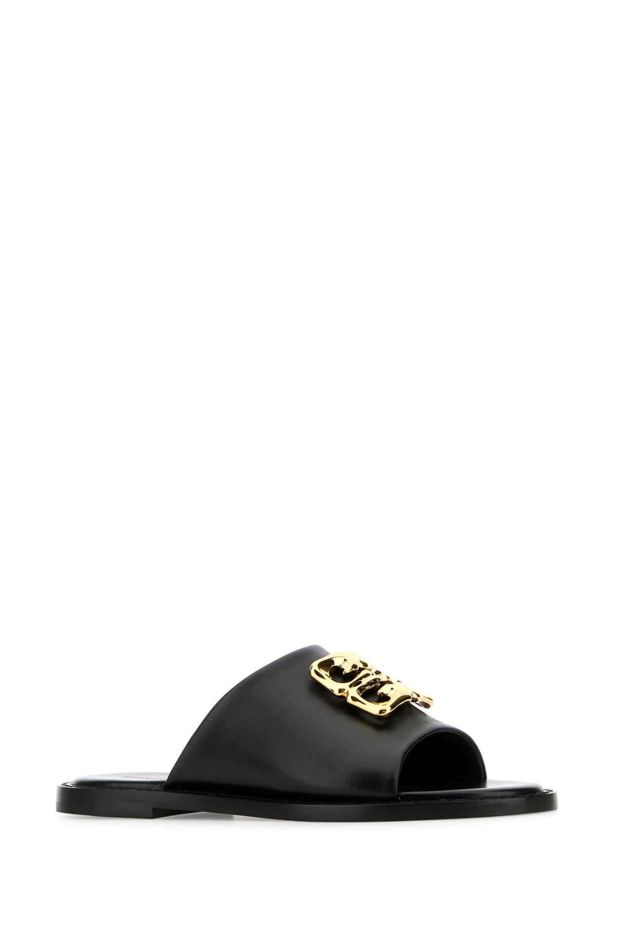 Shop Givenchy Black Leather 4g Liquid Slippers