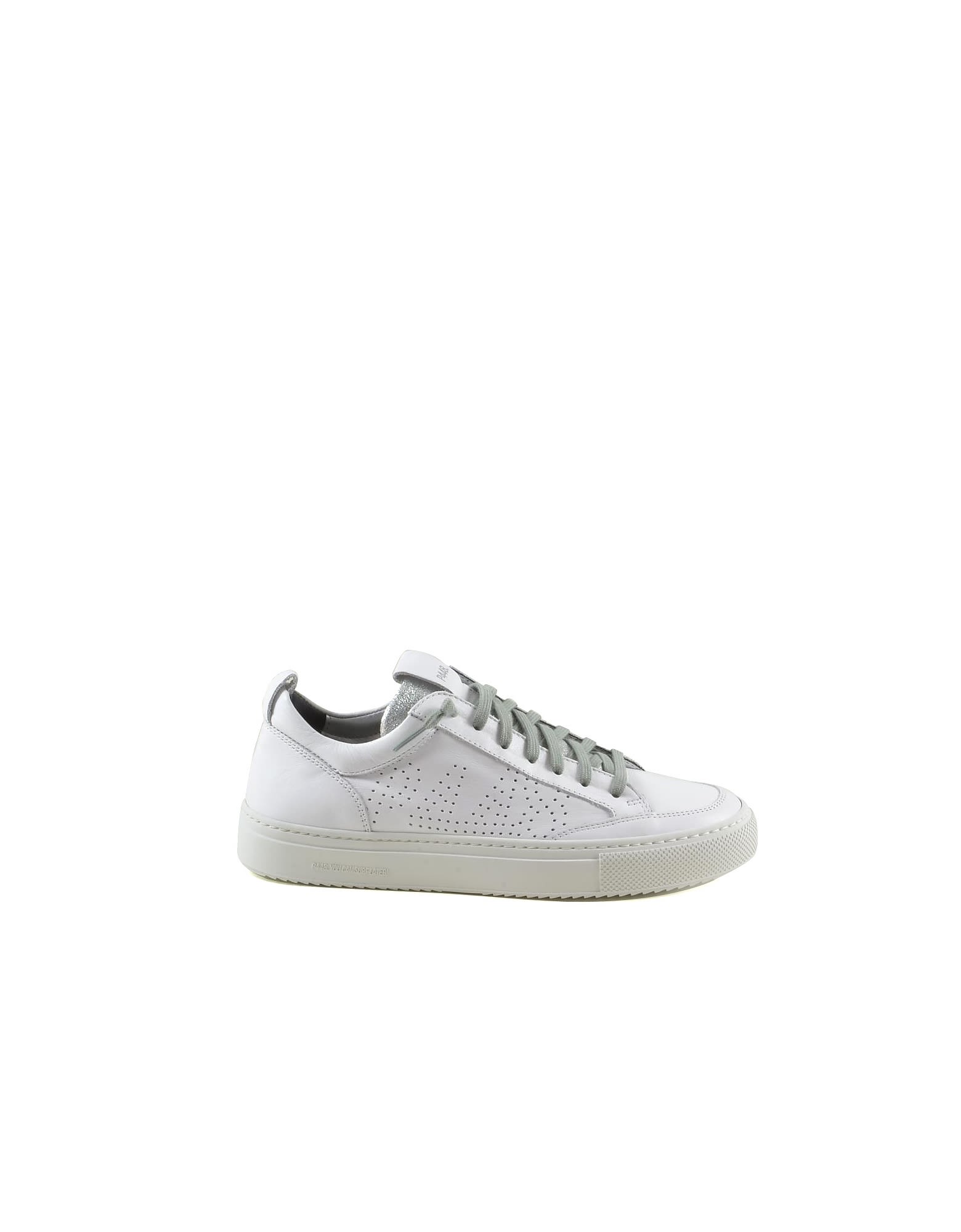 P448 White Perforated Leather Womens Sneakers