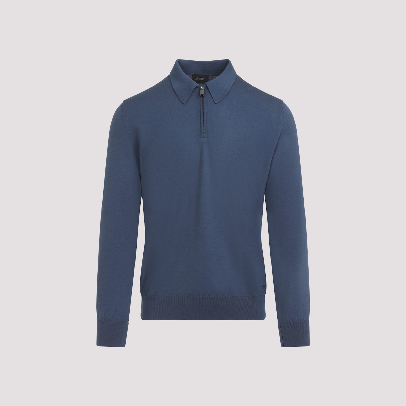 Brioni Long Sleeves Zip Polo In Blue