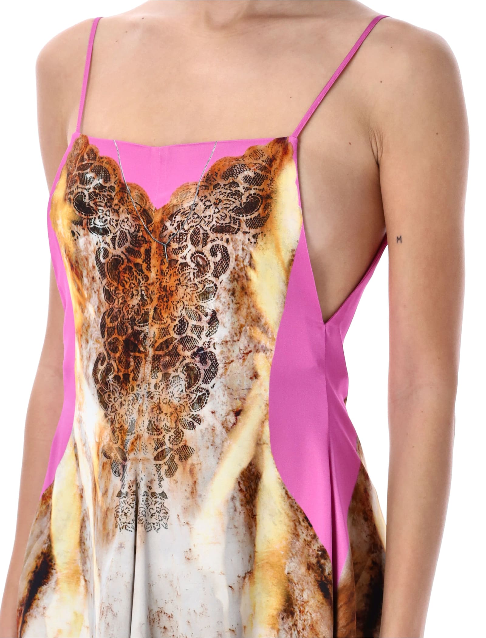 Shop Y/project Lace Print Slip Dress In Pink Rust