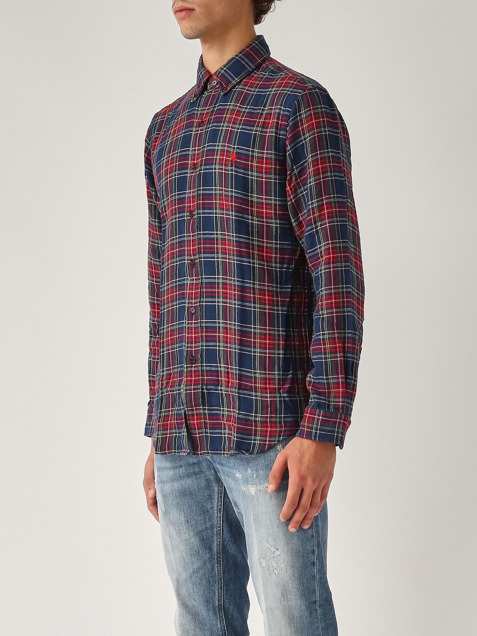 Shop Polo Ralph Lauren Sport Shirt Long Sleeve Sweater In Tartan Navy